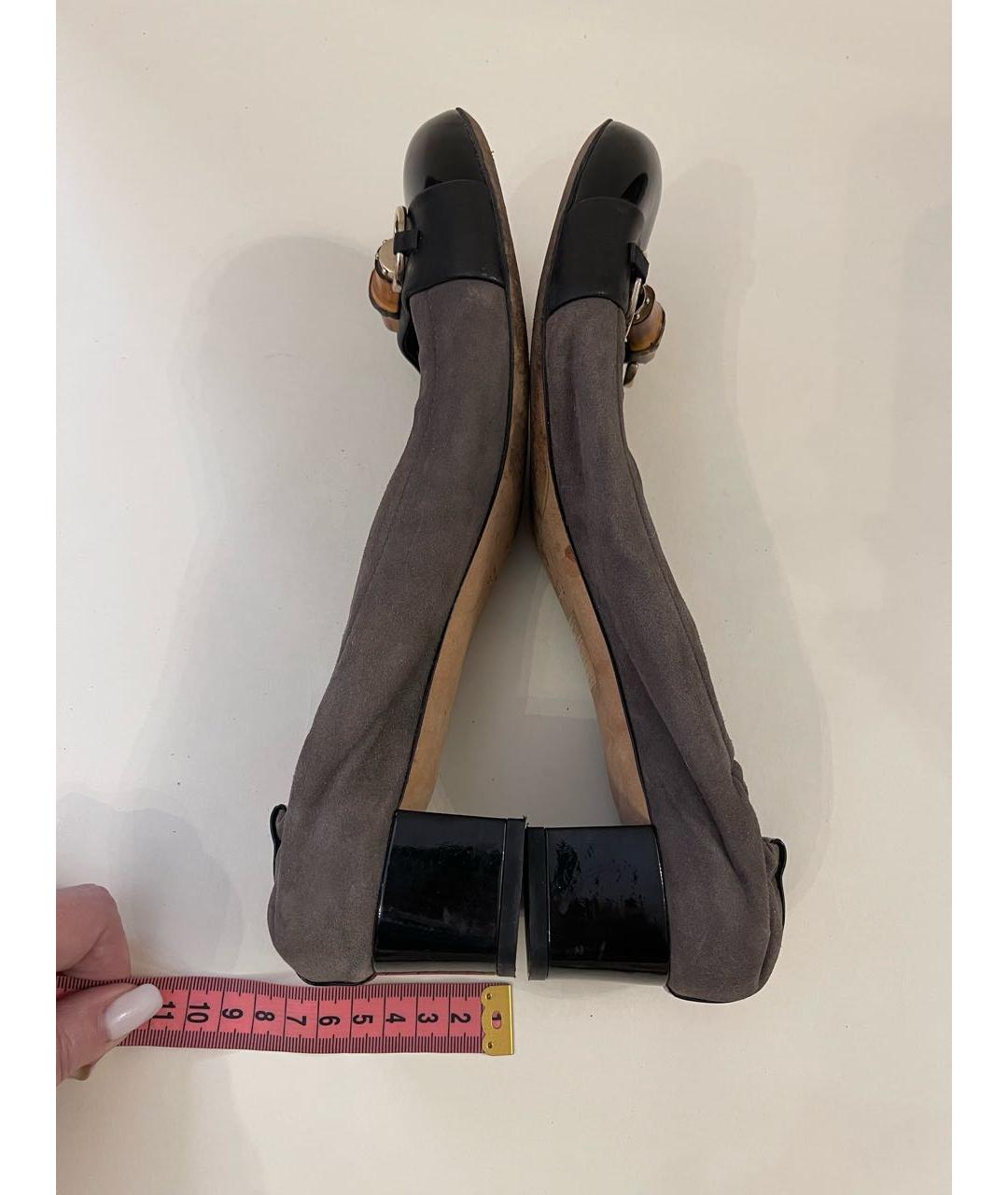 GUCCI Антрацитовые замшевые лодочки на низком каблуке, фото 8