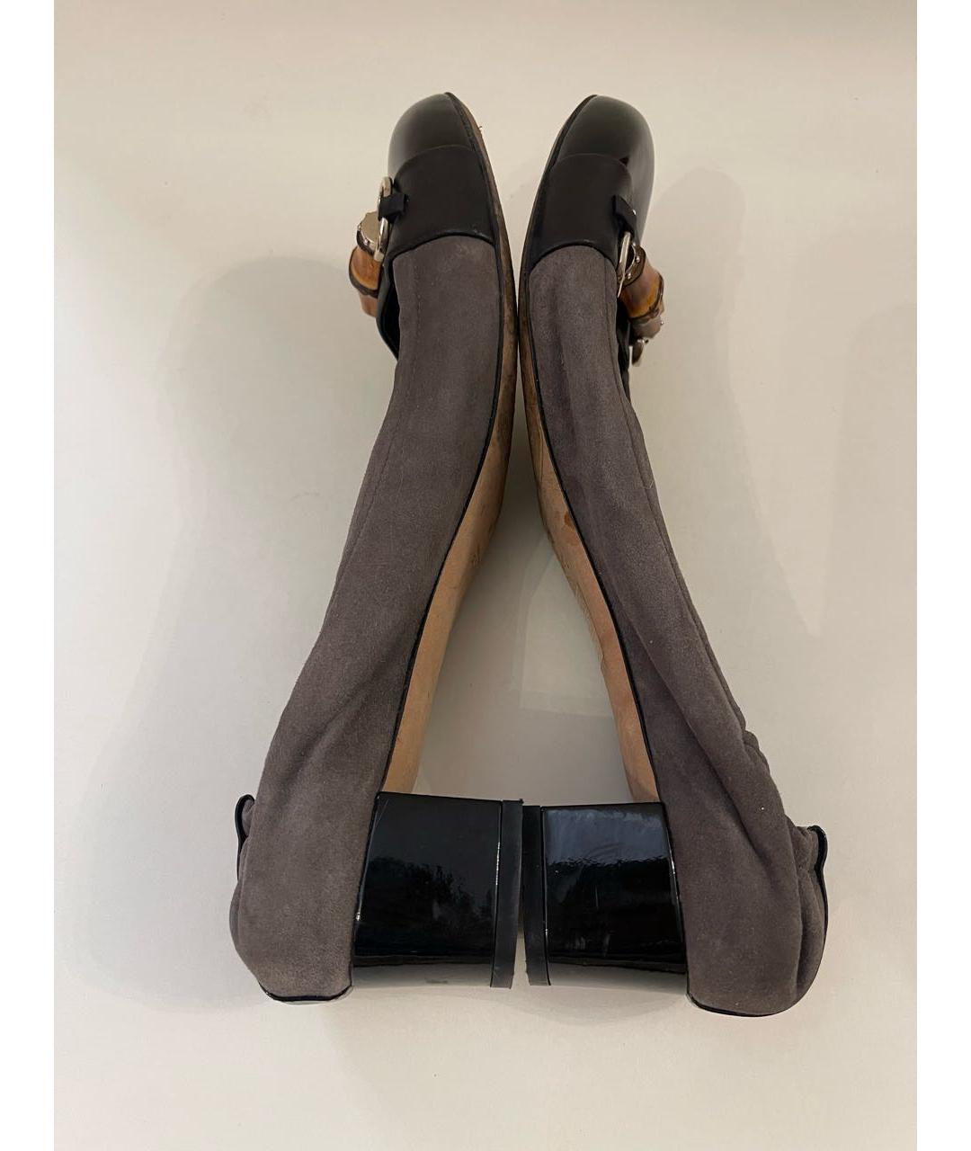 GUCCI Антрацитовые замшевые лодочки на низком каблуке, фото 5