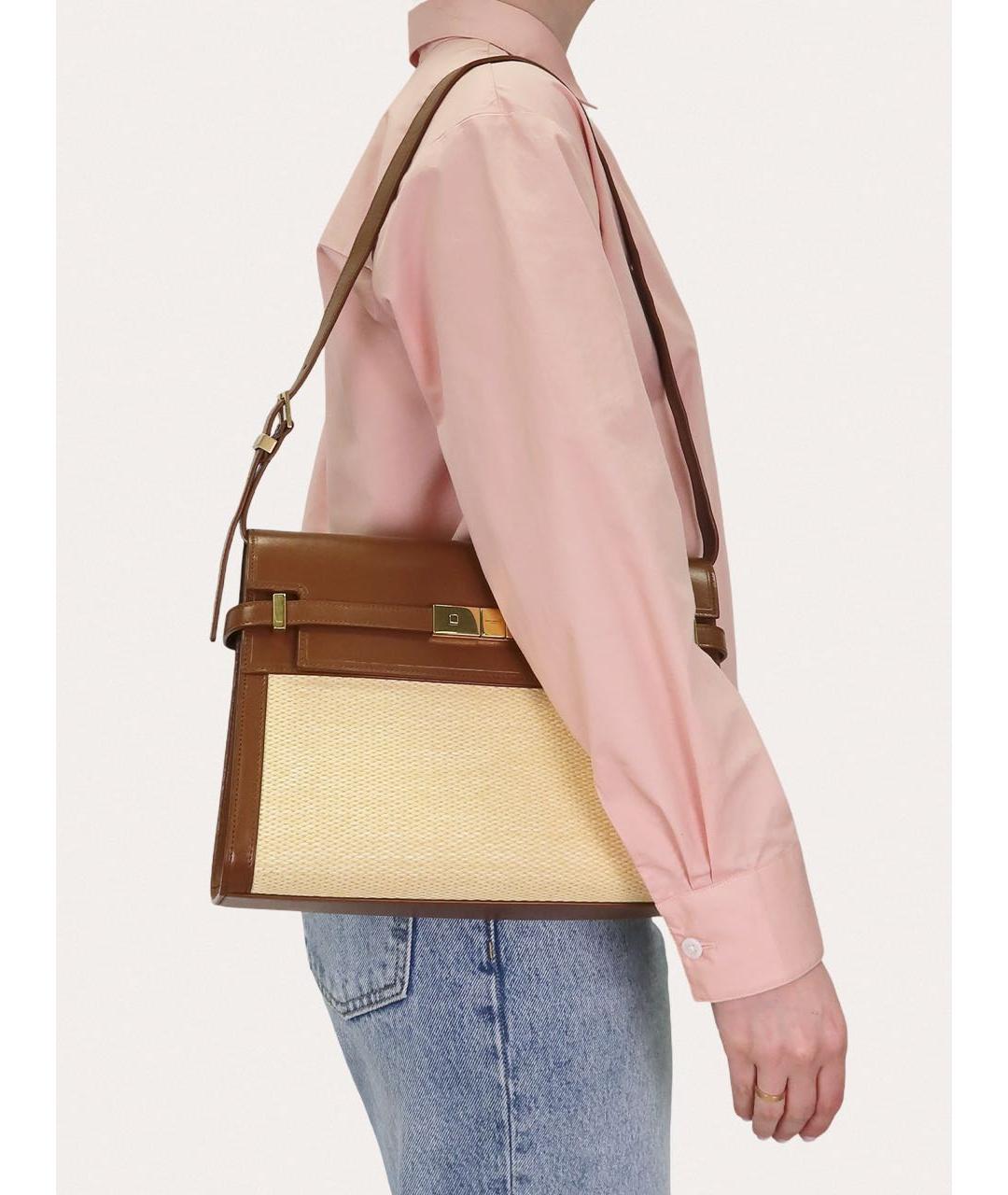 SAINT LAURENT Коричневая кожаная сумка через плечо, фото 8