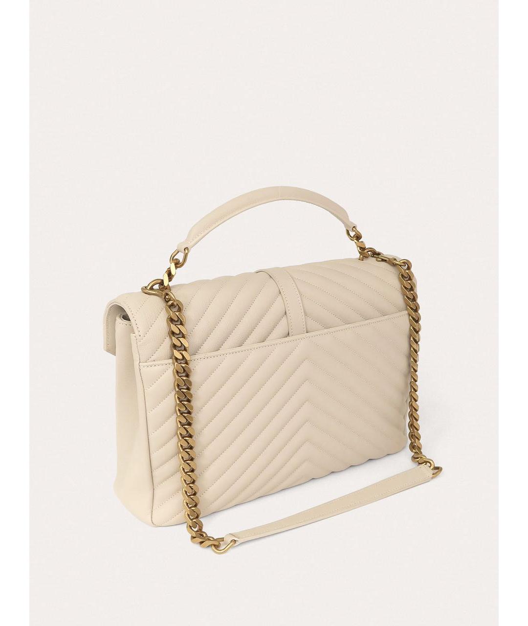 SAINT LAURENT Белая кожаная сумка через плечо, фото 6