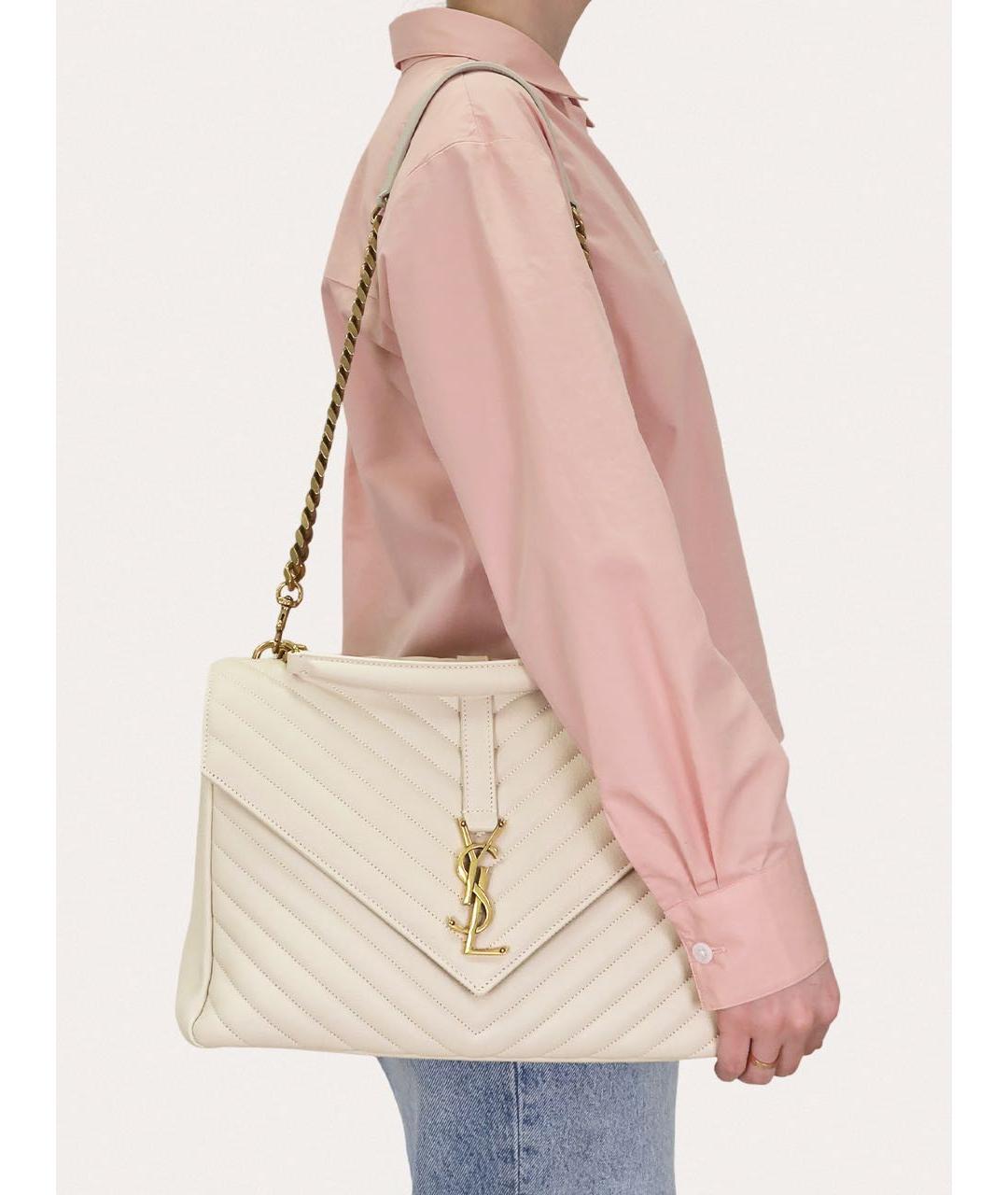 SAINT LAURENT Белая кожаная сумка через плечо, фото 8