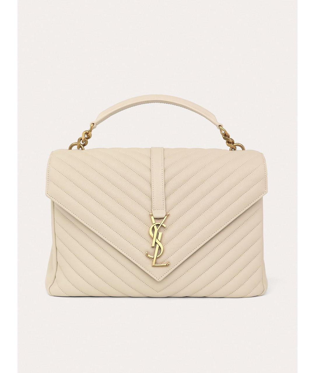 SAINT LAURENT Белая кожаная сумка через плечо, фото 9
