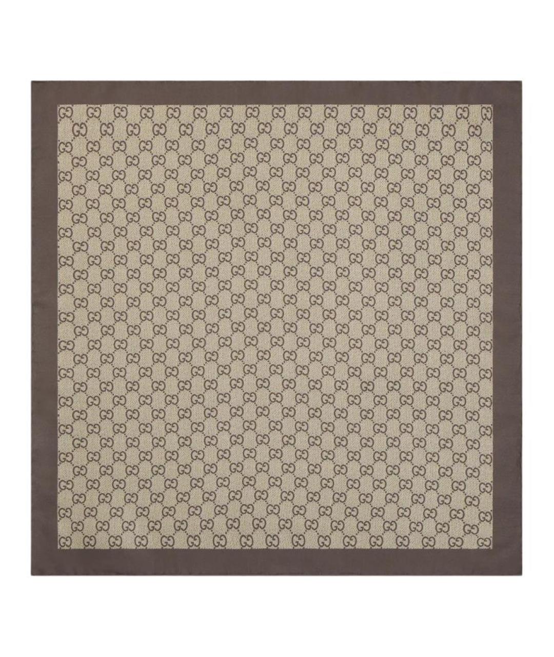 GUCCI Коричневый шелковый платок, фото 1