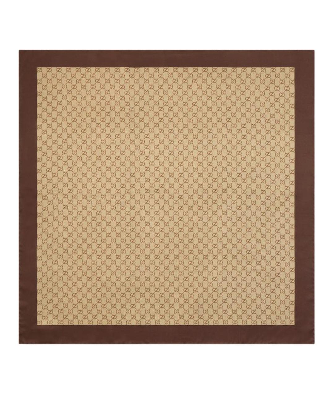 GUCCI Коричневый шелковый шарф, фото 1