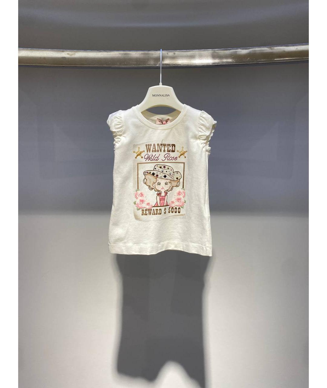 MONNALISA Белый хлопковый детская футболка / топ, фото 4
