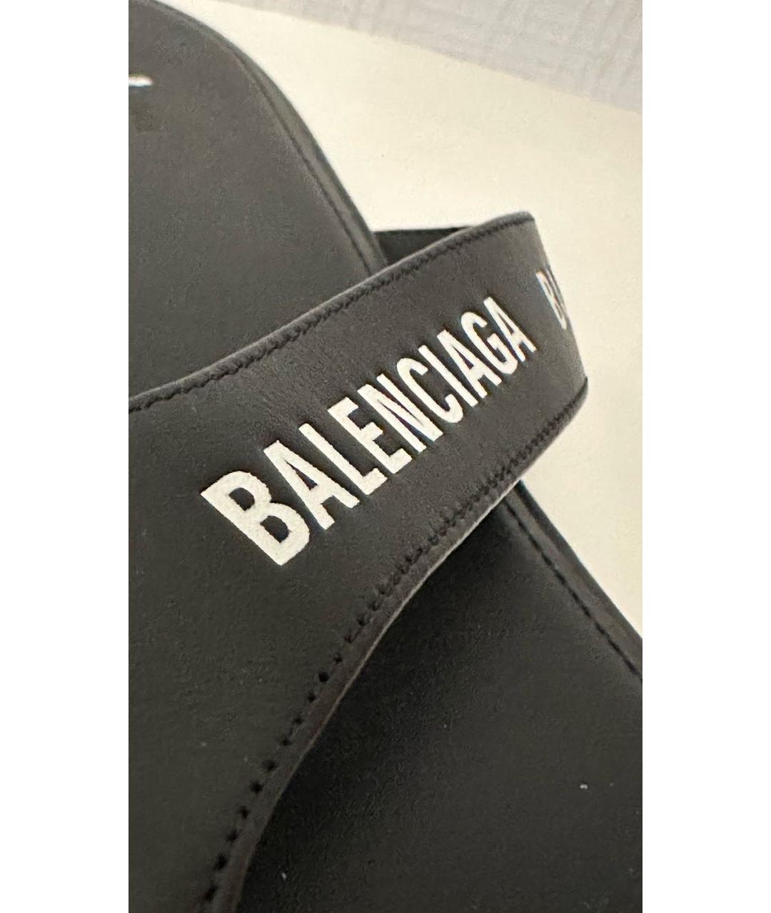 BALENCIAGA Черные кожаные шлепанцы, фото 5