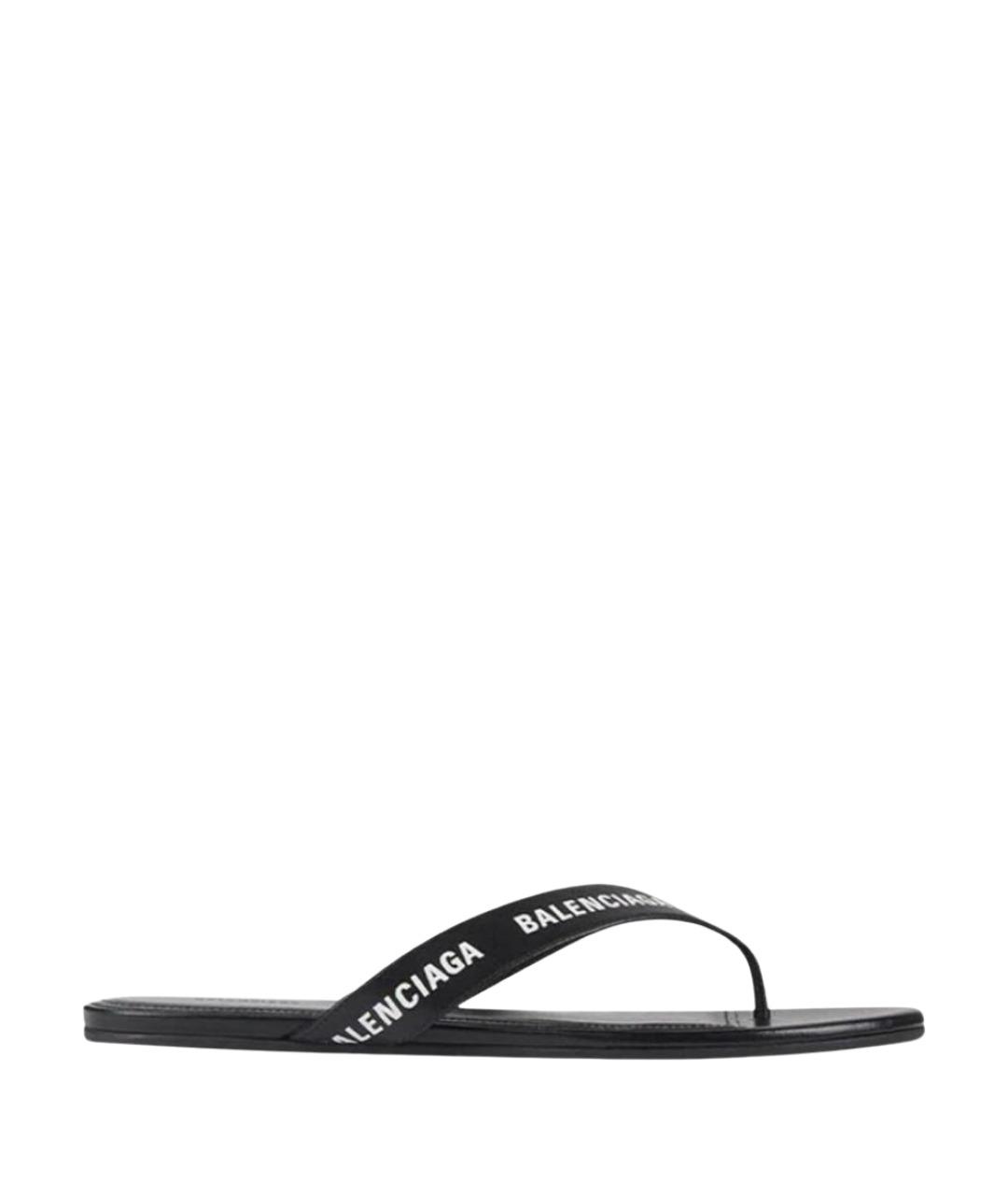 BALENCIAGA Черные кожаные шлепанцы, фото 1