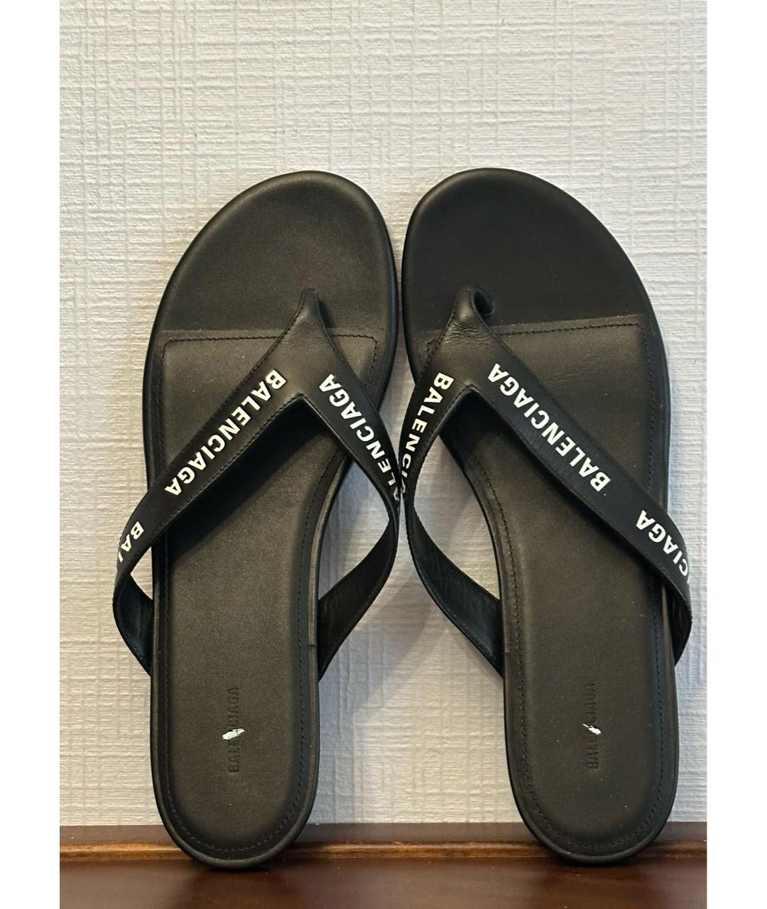 BALENCIAGA Черные кожаные шлепанцы, фото 3