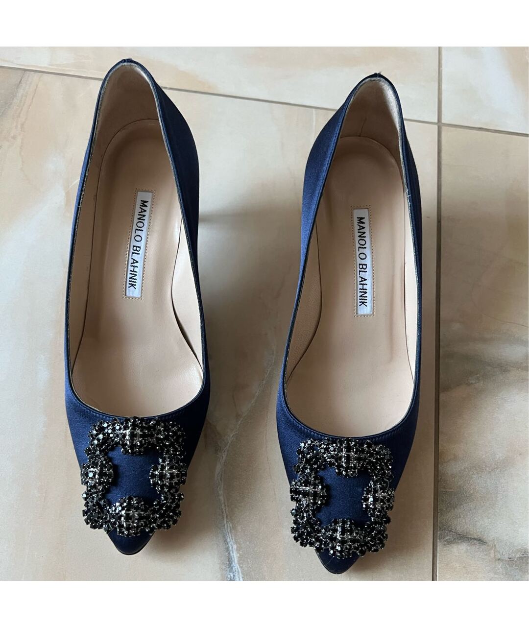 MANOLO BLAHNIK Темно-синие текстильные туфли, фото 2