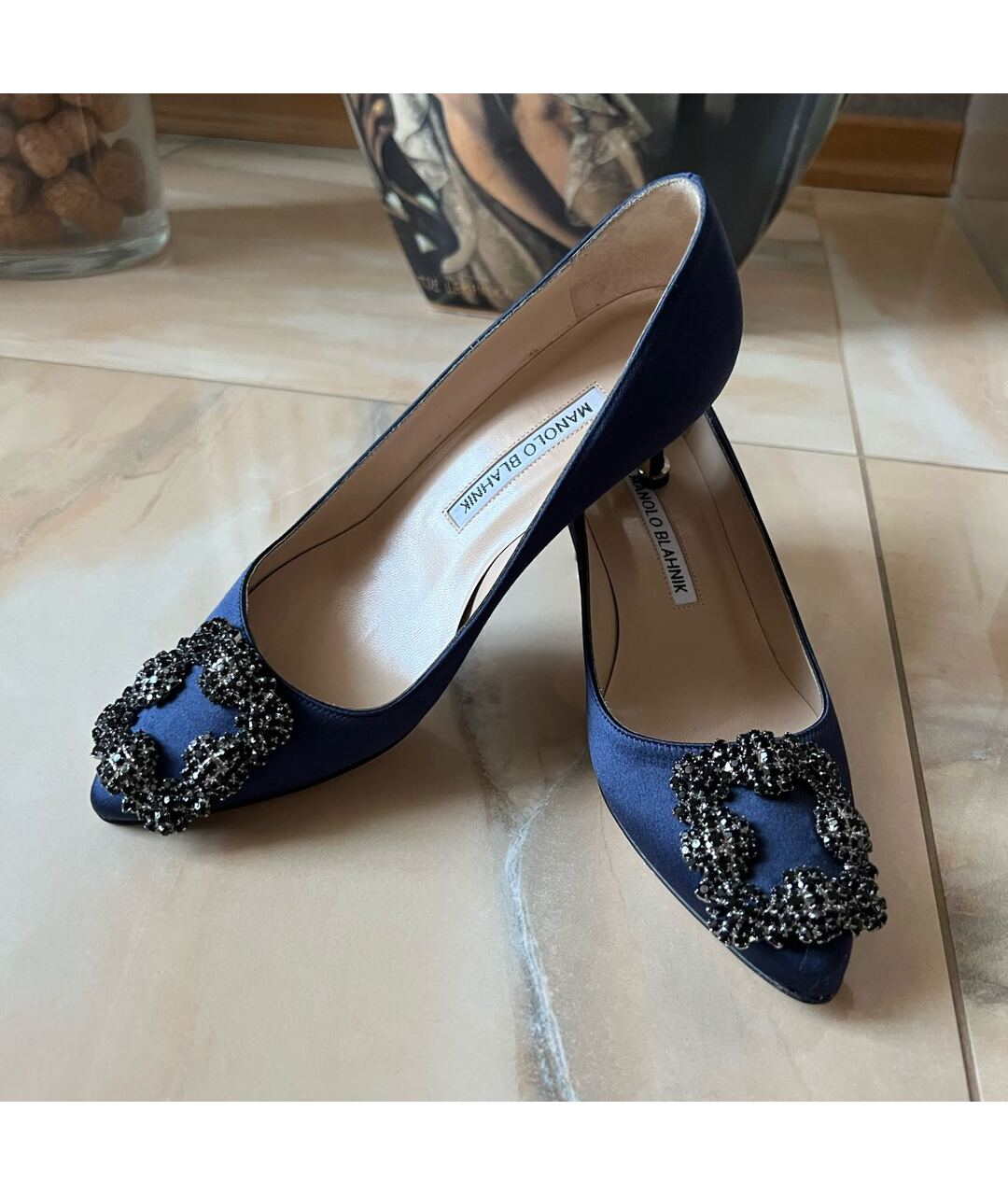 MANOLO BLAHNIK Темно-синие текстильные туфли, фото 7