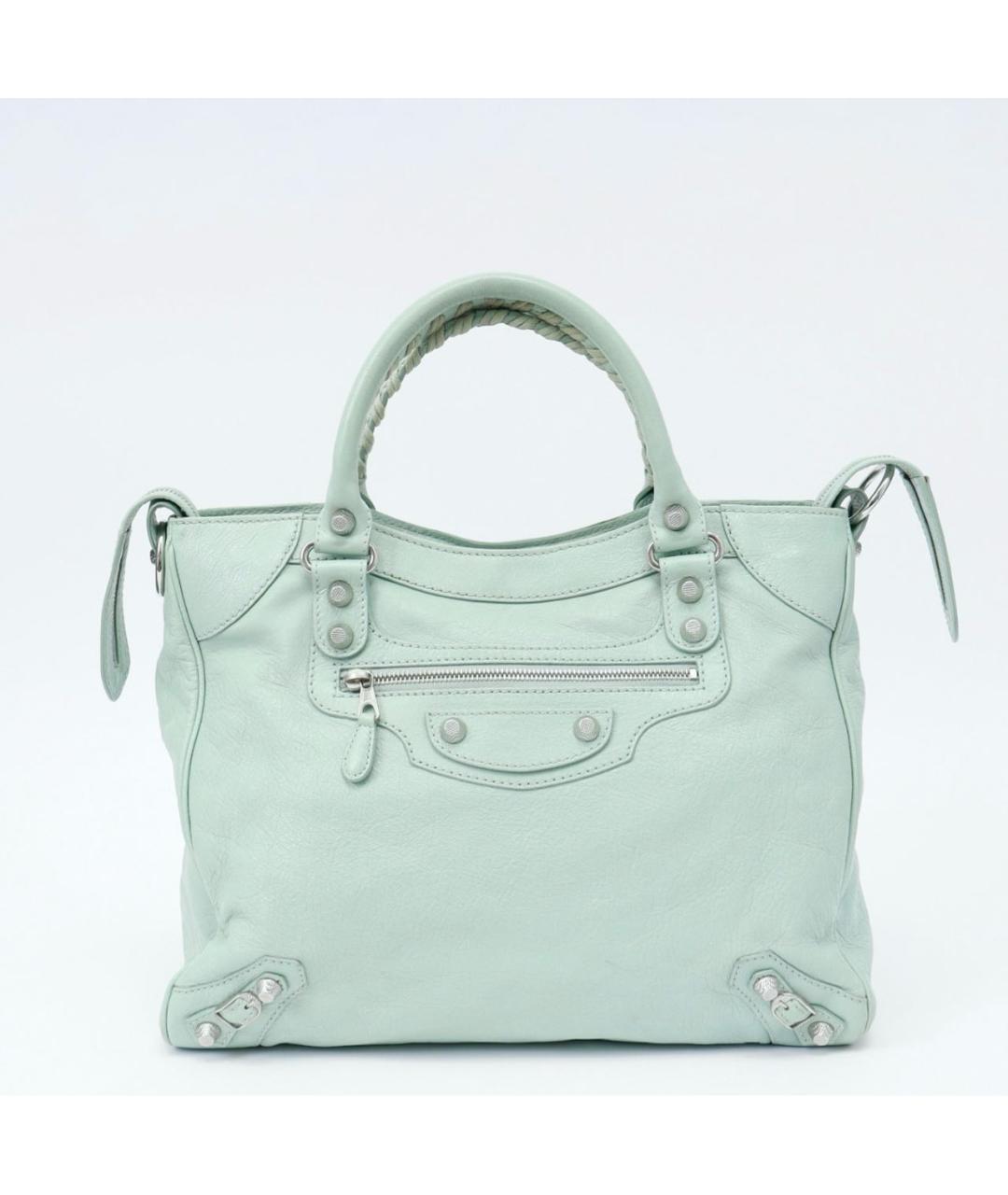 BALENCIAGA Бирюзовая кожаная сумка с короткими ручками, фото 8