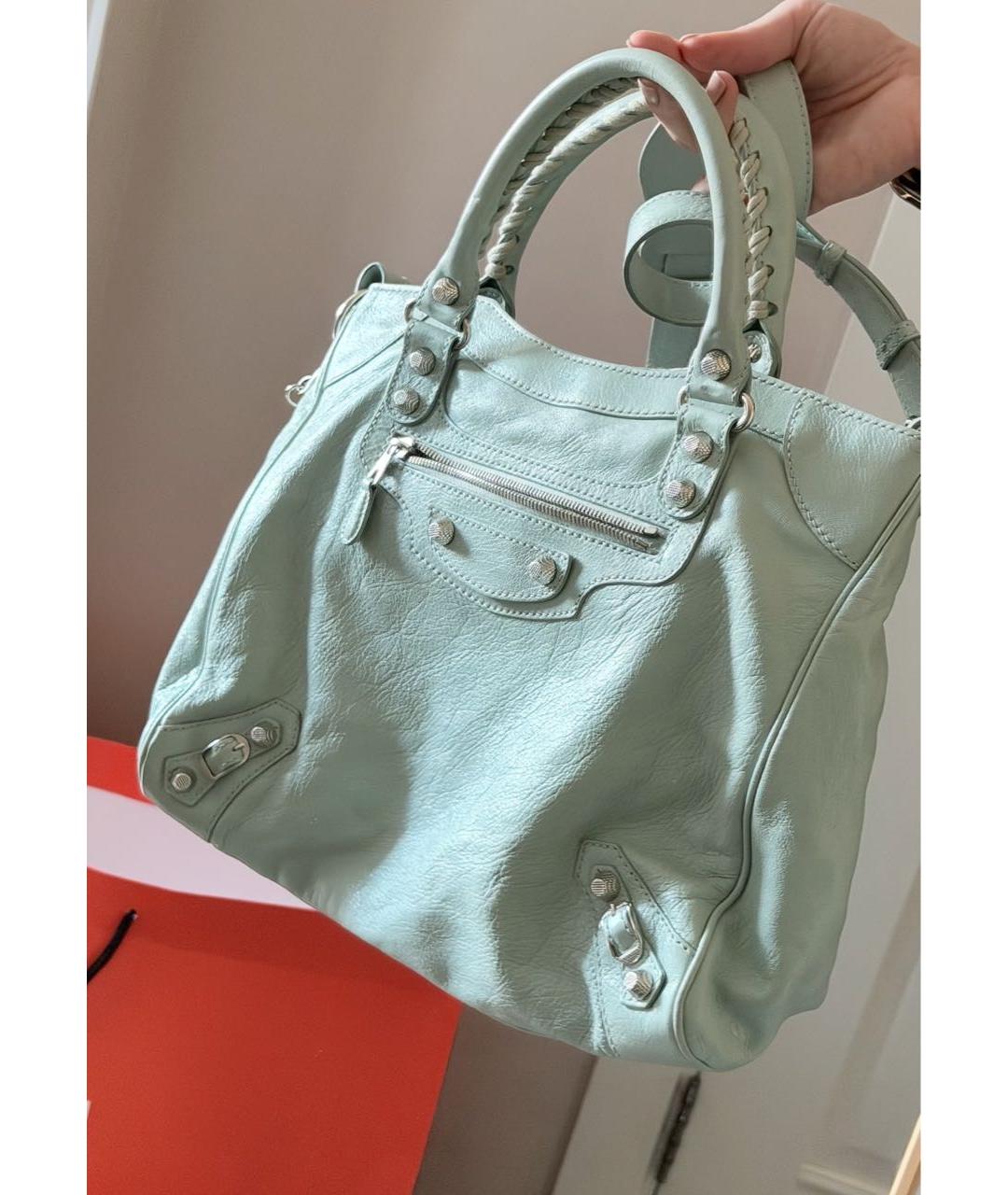 BALENCIAGA Бирюзовая кожаная сумка с короткими ручками, фото 4
