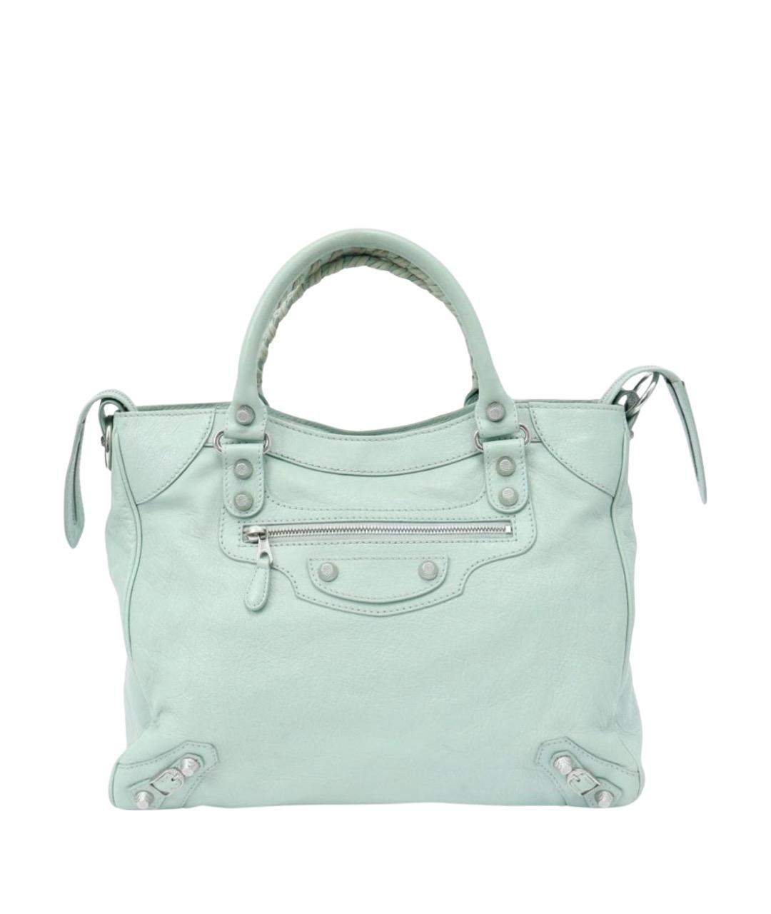 BALENCIAGA Бирюзовая кожаная сумка с короткими ручками, фото 1