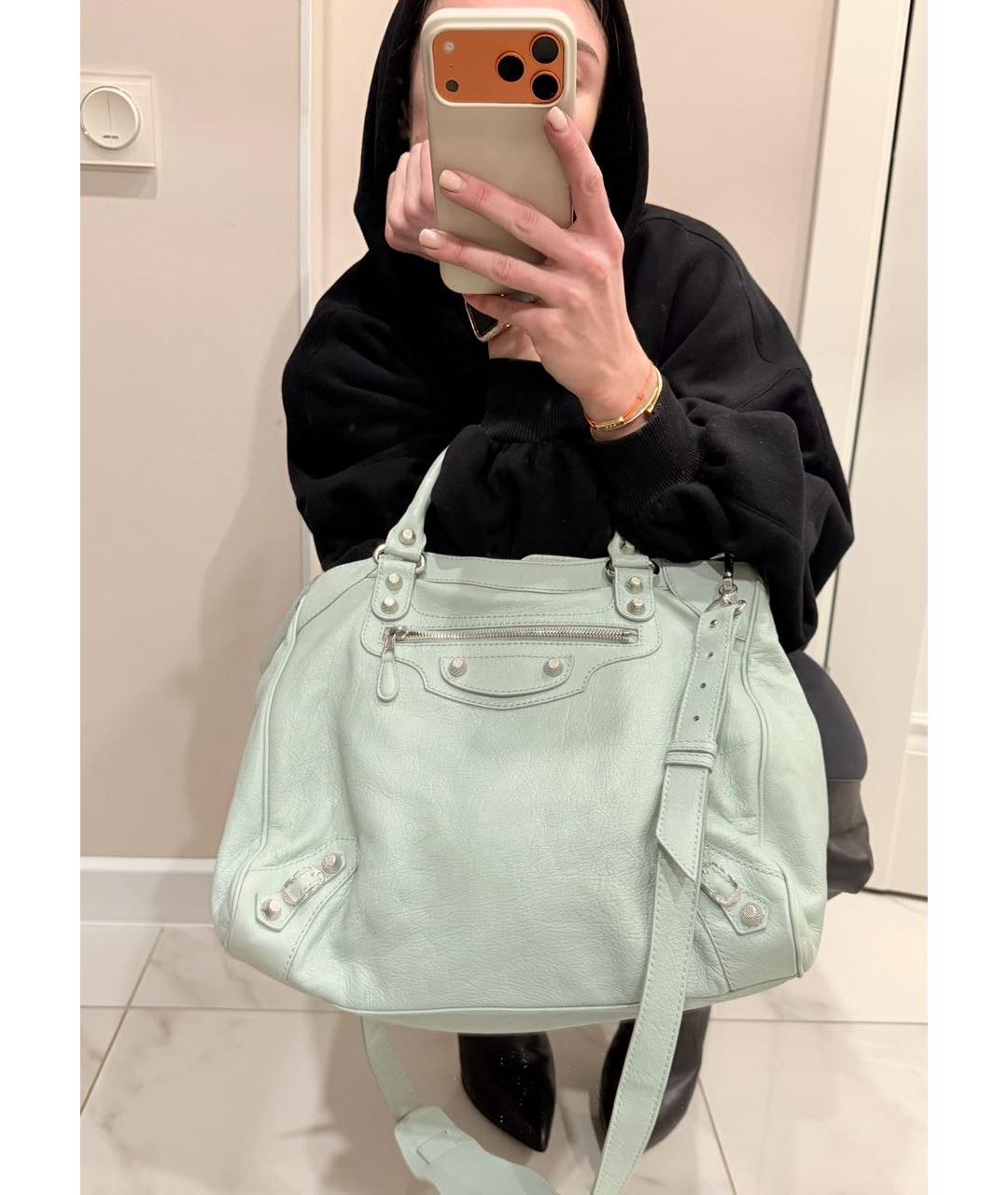 BALENCIAGA Бирюзовая кожаная сумка с короткими ручками, фото 2