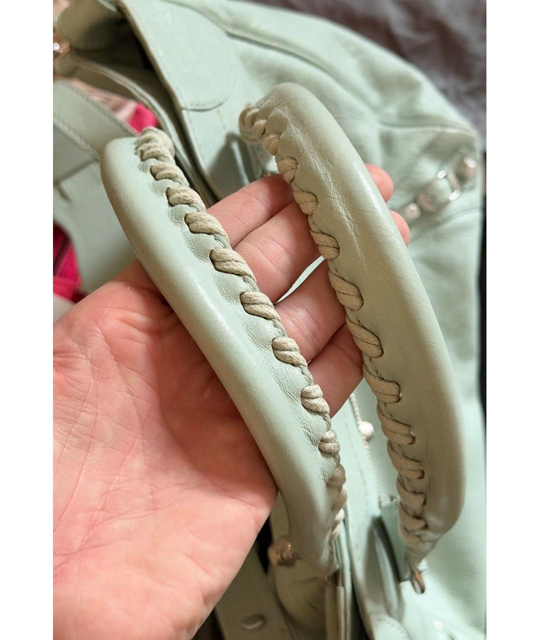 BALENCIAGA Бирюзовая кожаная сумка с короткими ручками, фото 5