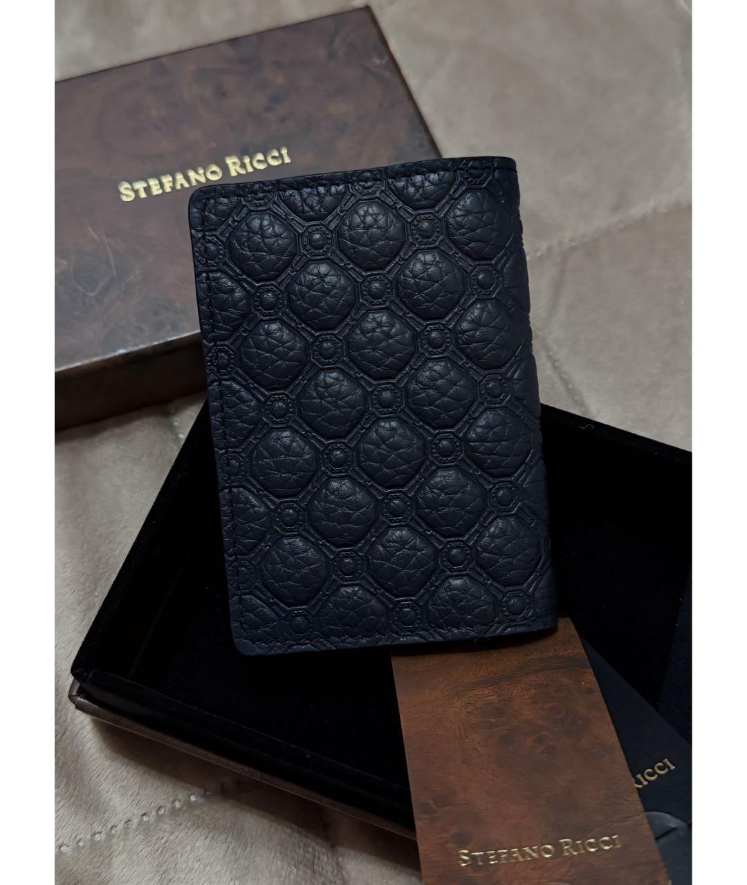 STEFANO RICCI Темно-синий кожаный кардхолдер, фото 4