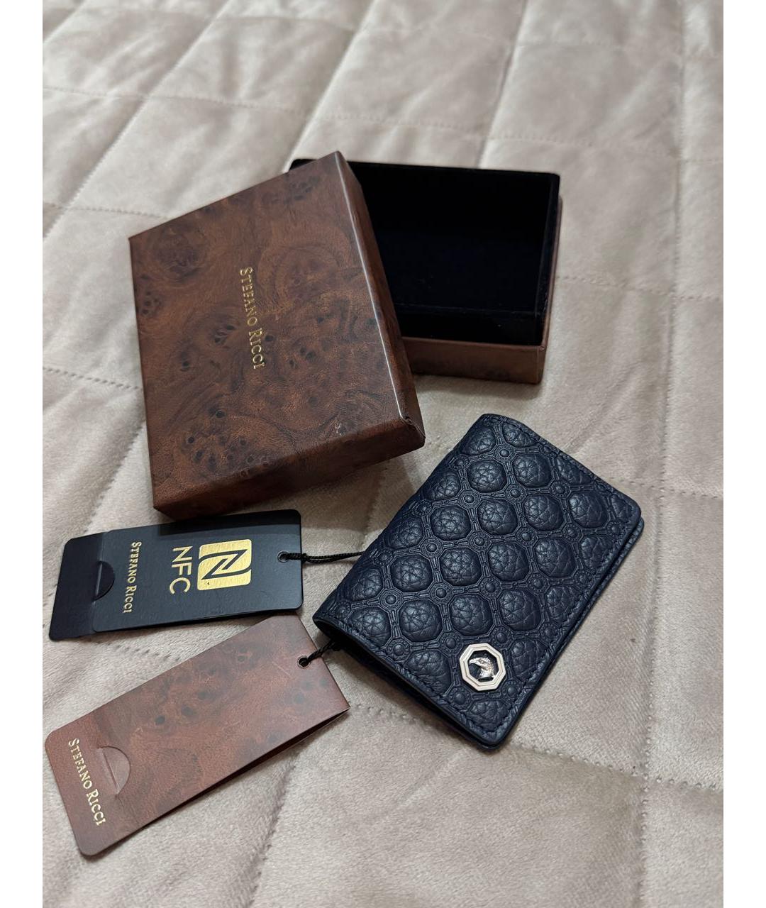 STEFANO RICCI Темно-синий кожаный кардхолдер, фото 6