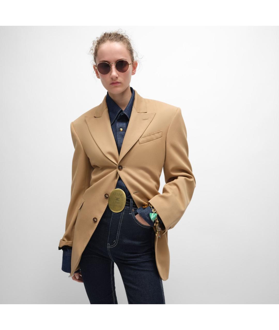 CELINE Бежевый шерстяной жакет/пиджак, фото 2