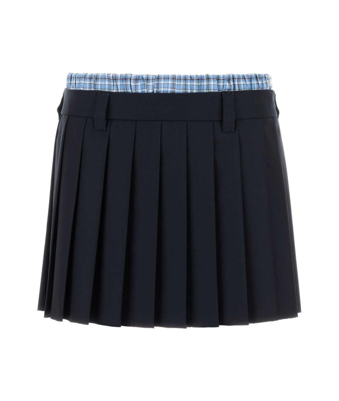 MIU MIU Темно-синяя шерстяная юбка мини, фото 1