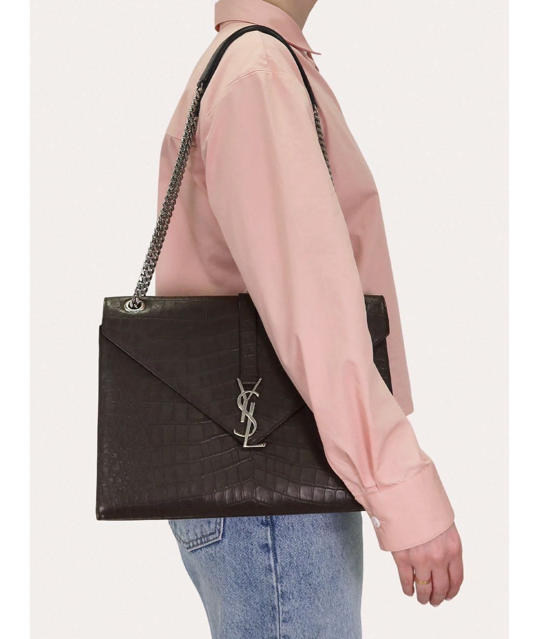 SAINT LAURENT Коричневая кожаная сумка через плечо, фото 8