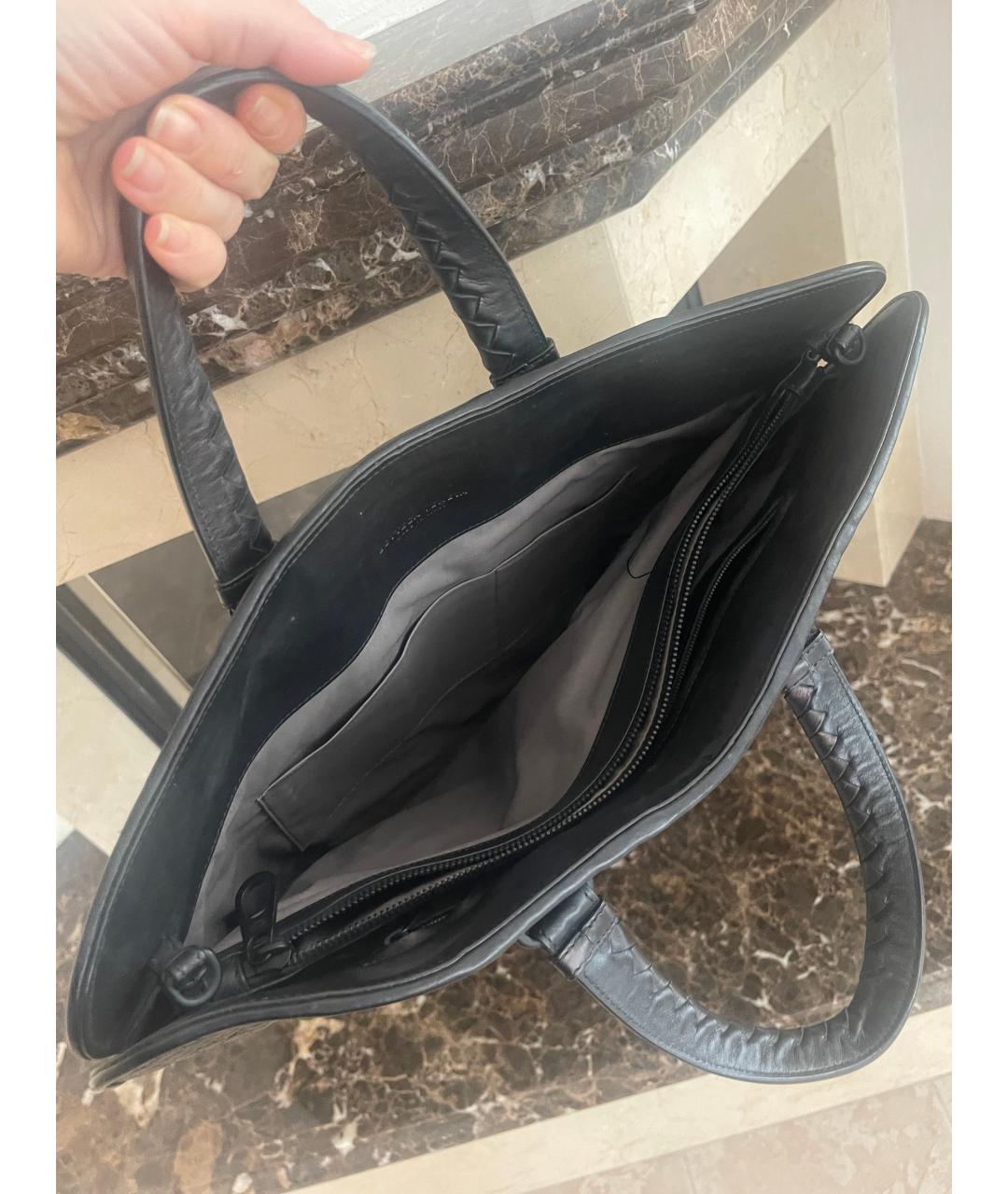 BOTTEGA VENETA Черный кожаный портфель, фото 3