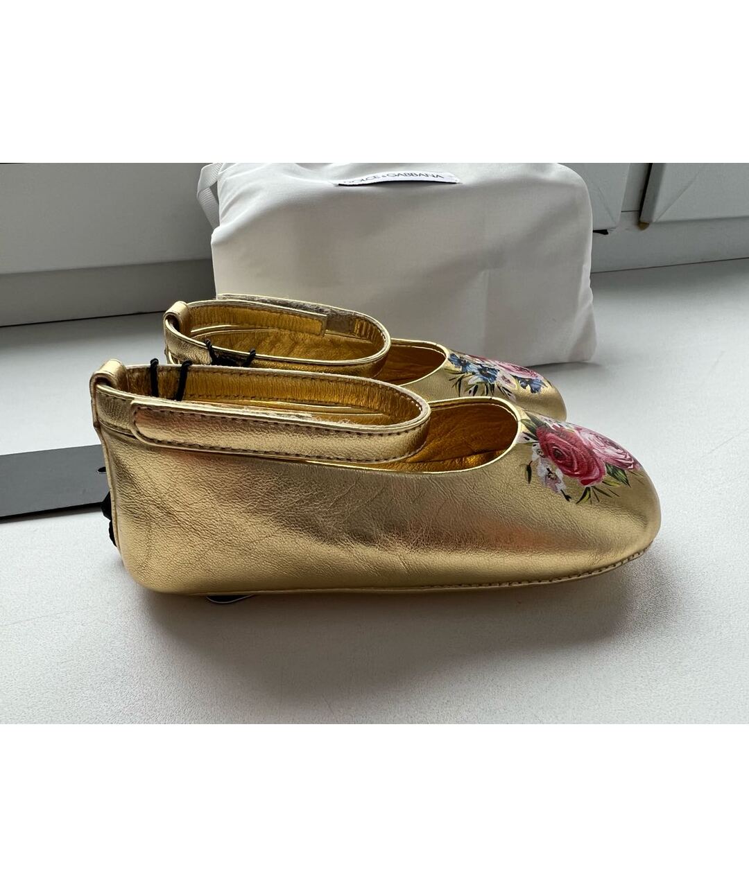 DOLCE&GABBANA Золотые кожаные балетки и туфли, фото 8