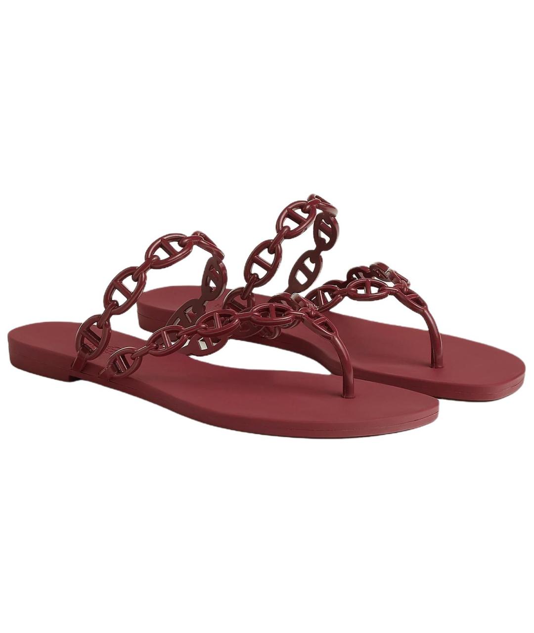 HERMES Бордовые резиновые шлепанцы, фото 3