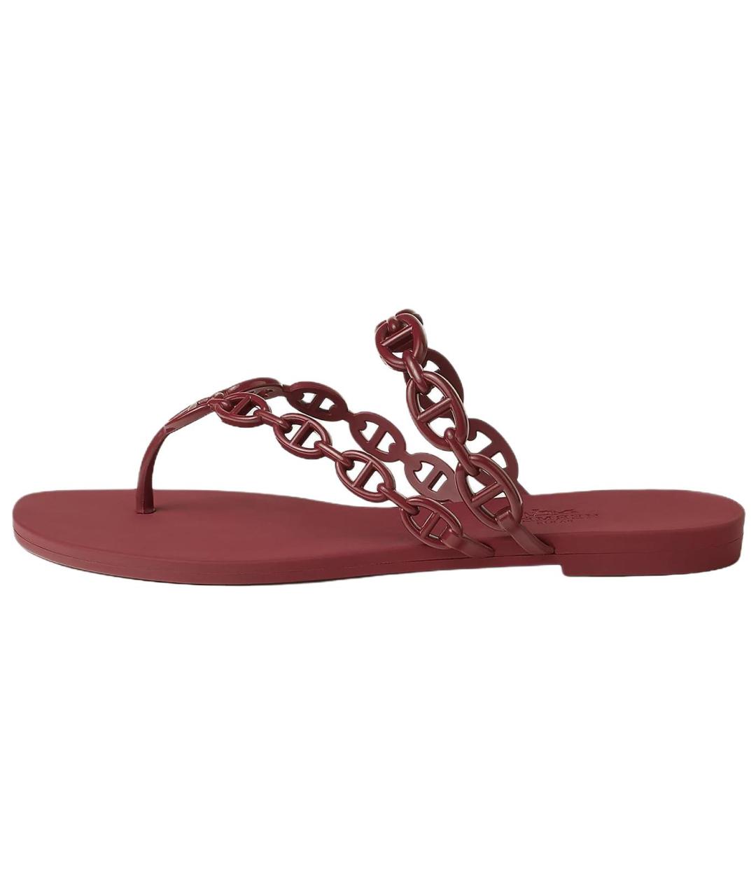 HERMES Бордовые резиновые шлепанцы, фото 2