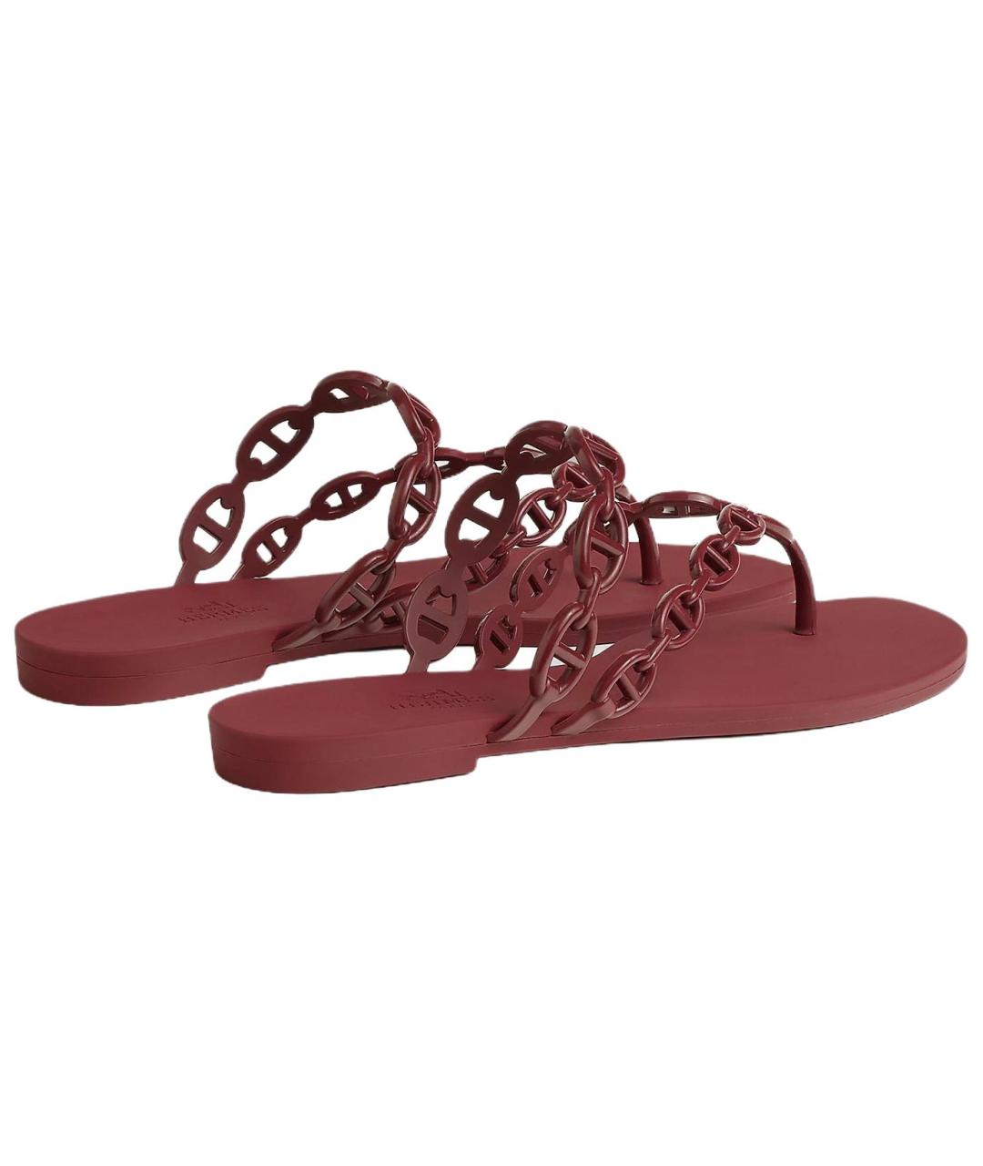 HERMES Бордовые резиновые шлепанцы, фото 4