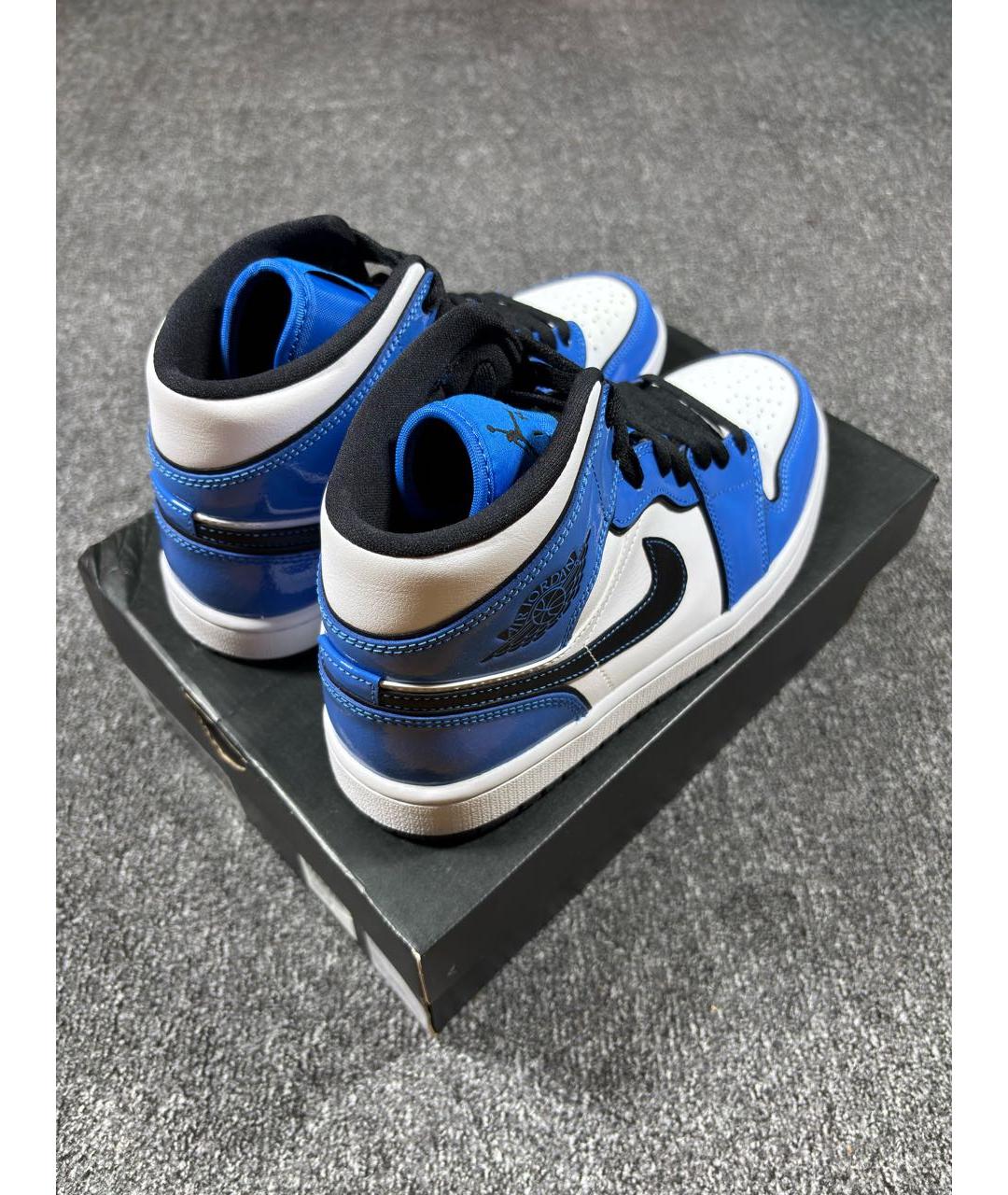 JORDAN Синие кожаные высокие кроссовки / кеды, фото 3