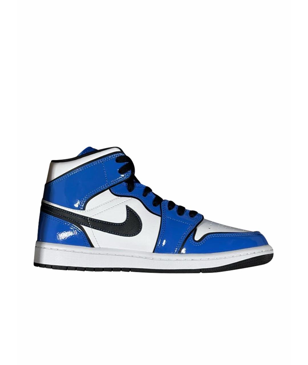 JORDAN Синие кожаные высокие кроссовки / кеды, фото 1