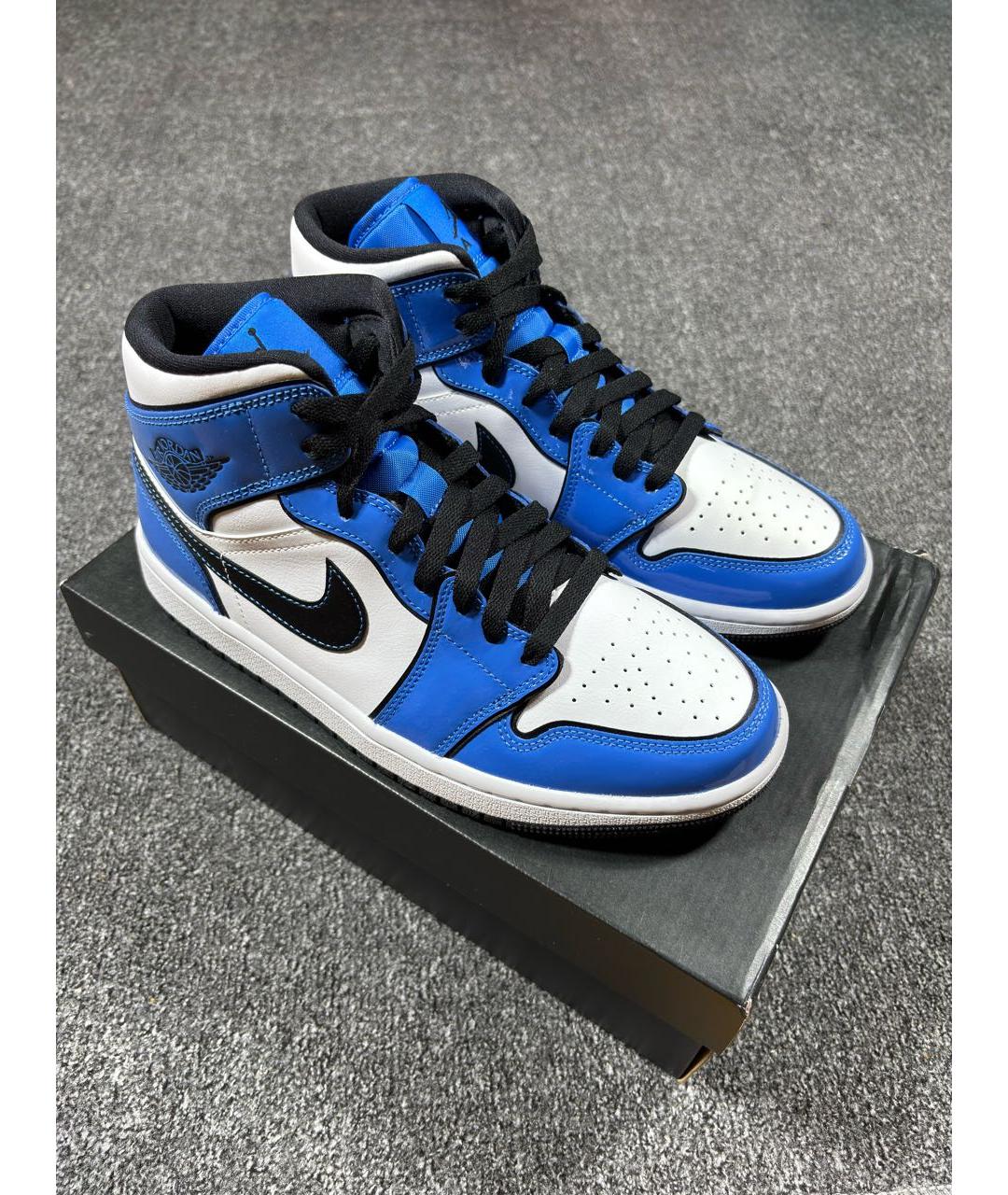 JORDAN Синие кожаные высокие кроссовки / кеды, фото 2