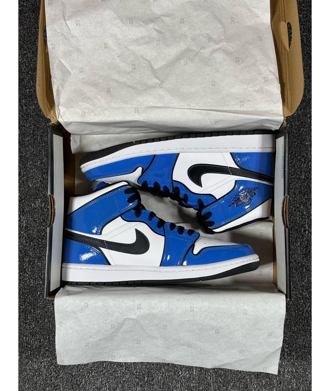 JORDAN Синие кожаные высокие кроссовки / кеды, фото 7