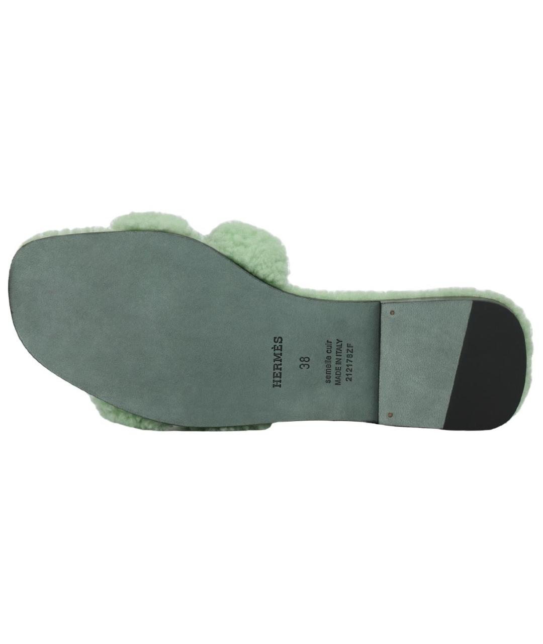 HERMES Зеленые текстильные сандалии, фото 5