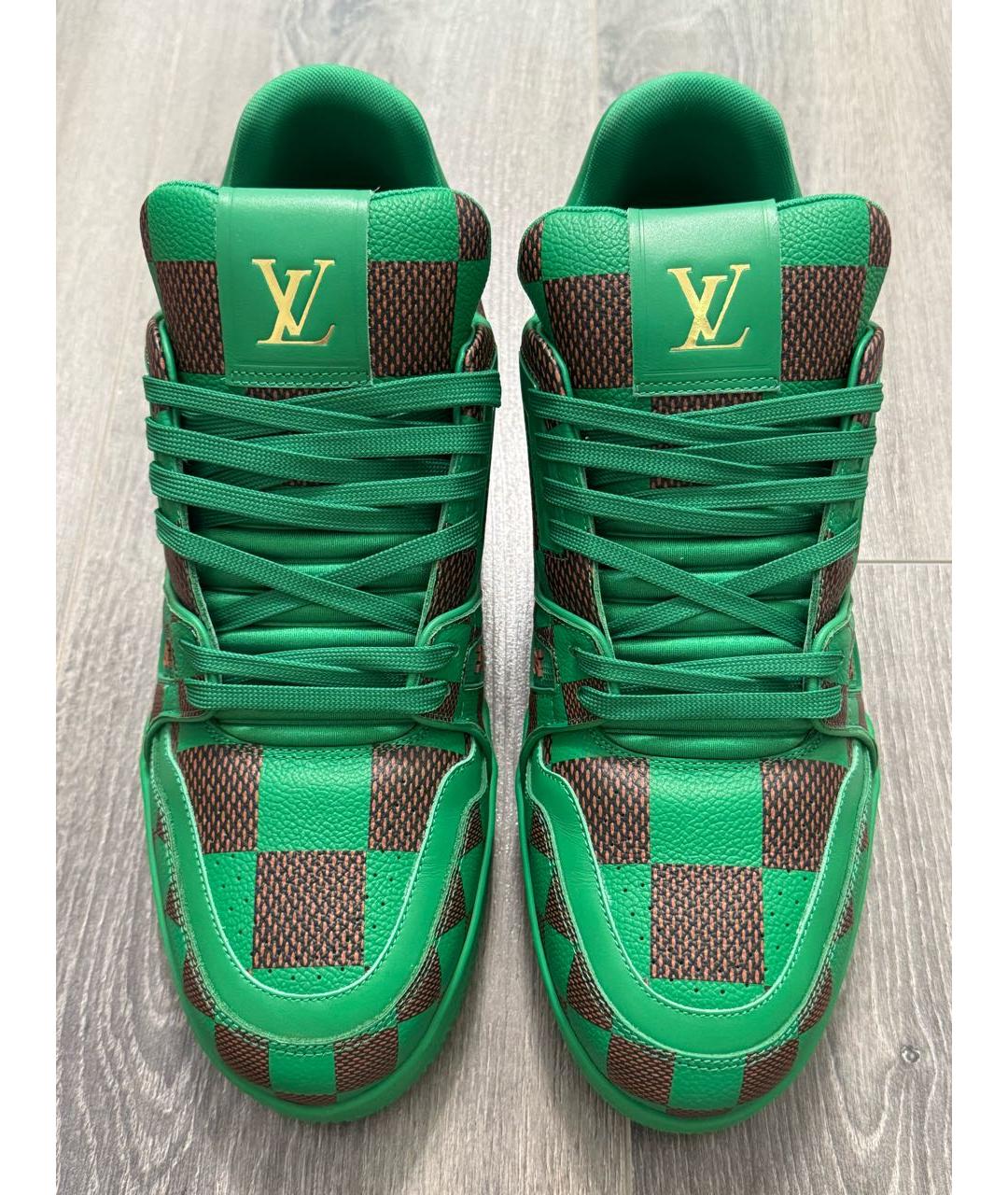 LOUIS VUITTON Зеленые кожаные низкие кроссовки / кеды, фото 3