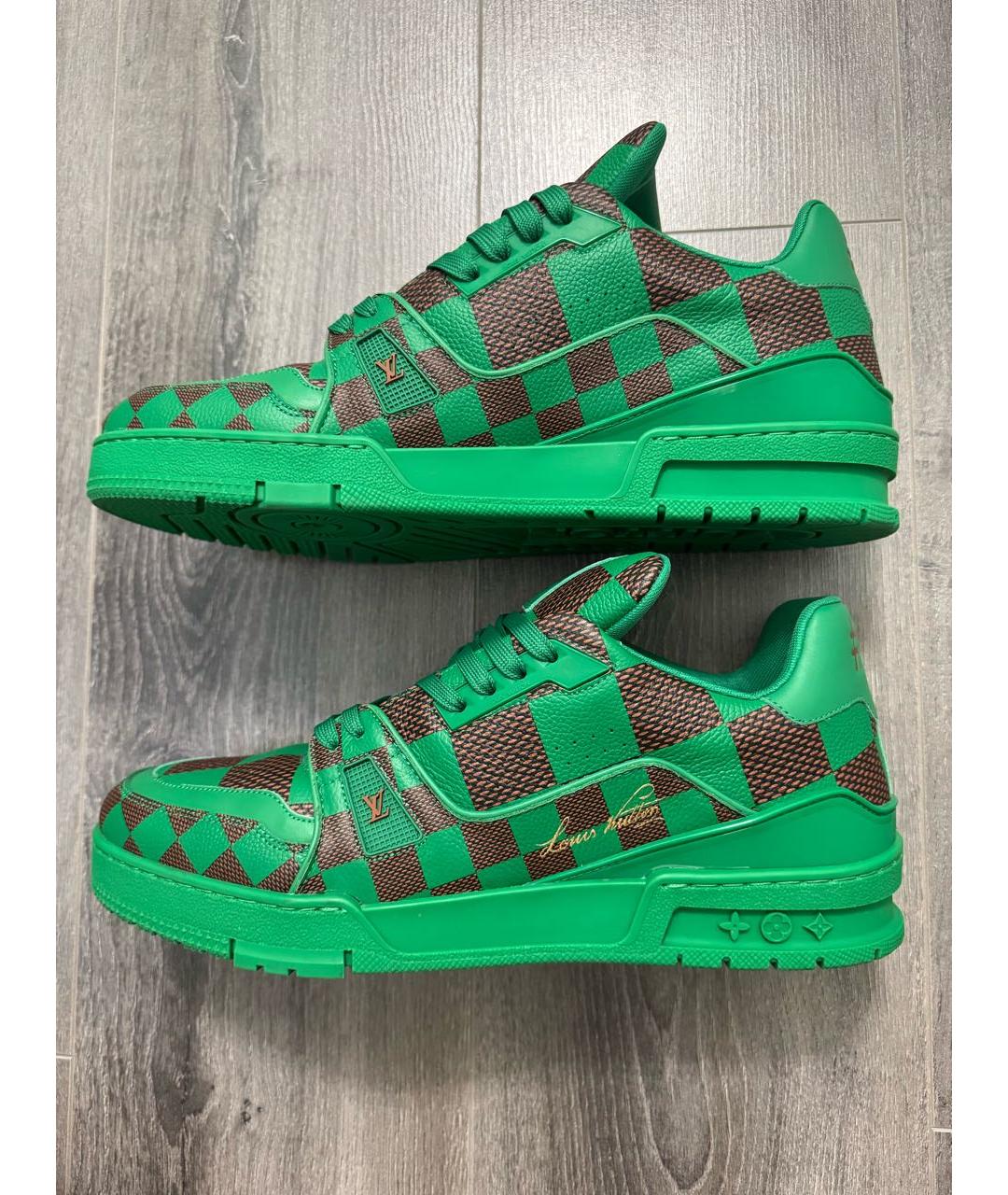 LOUIS VUITTON Зеленые кожаные низкие кроссовки / кеды, фото 5