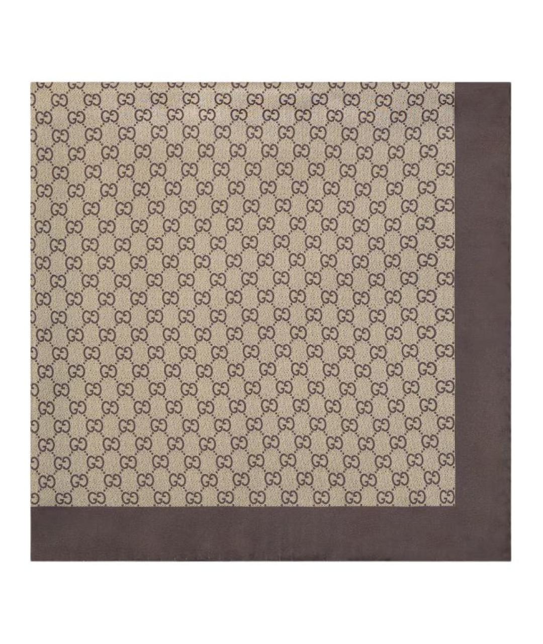 GUCCI Коричневый шелковый шарф, фото 2