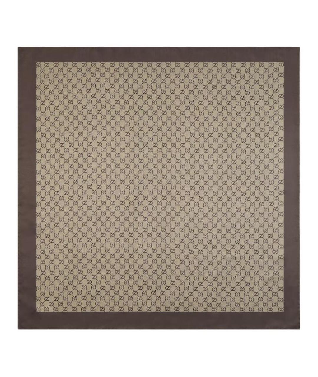 GUCCI Коричневый шелковый шарф, фото 3