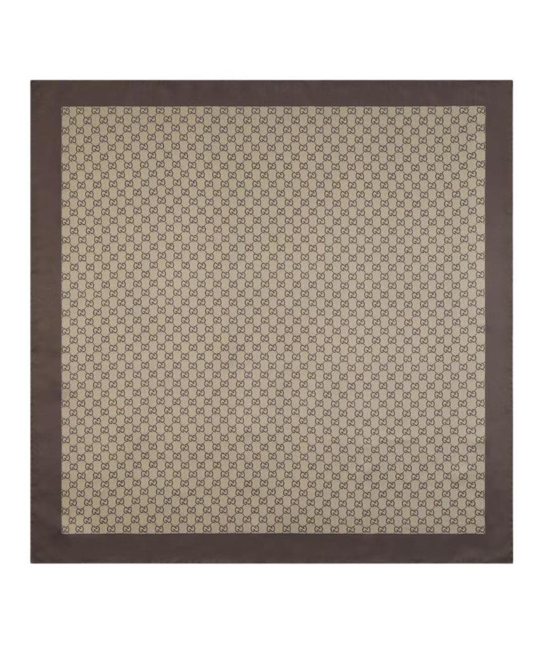 GUCCI Коричневый шелковый шарф, фото 1