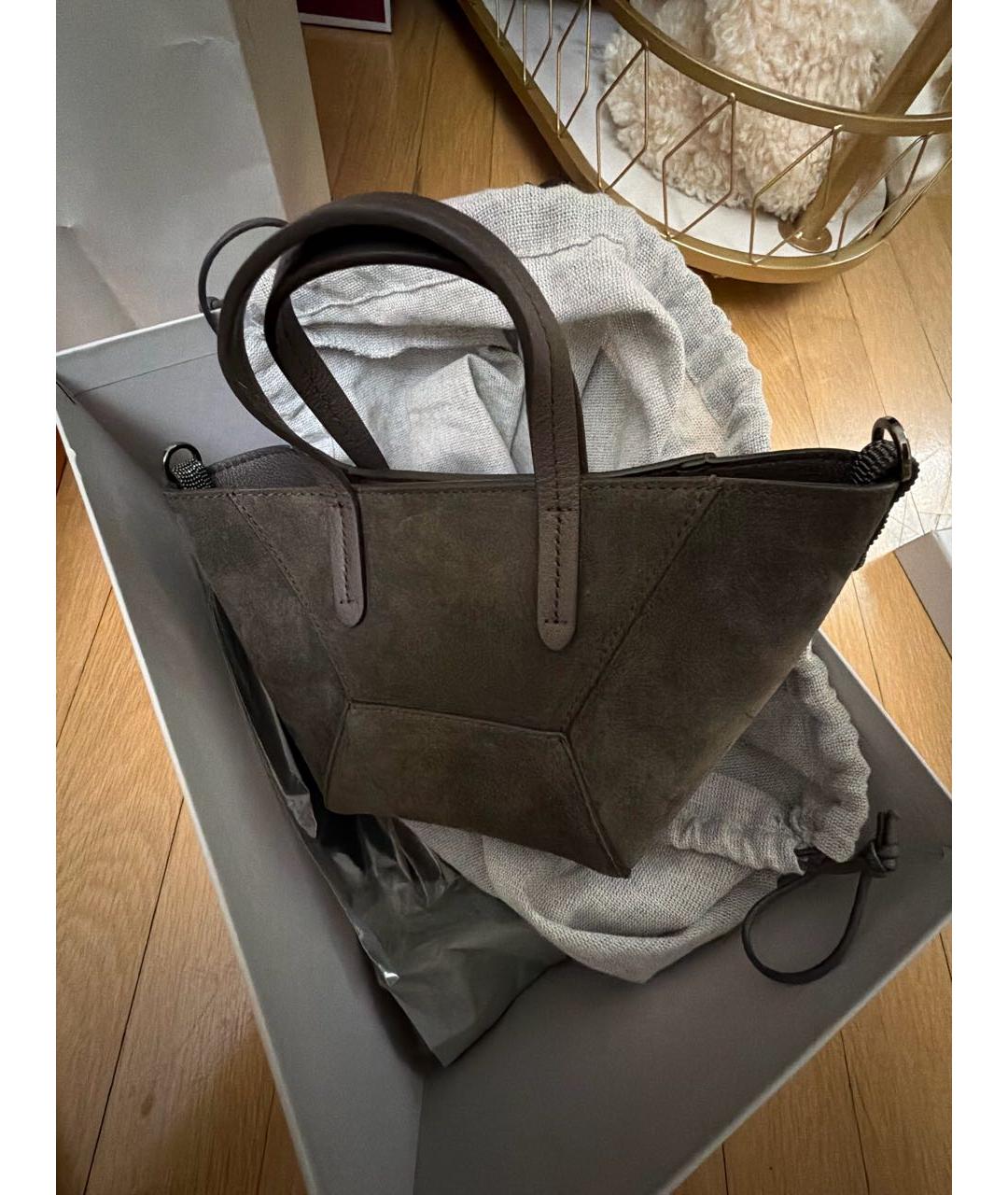 BRUNELLO CUCINELLI Коричневая замшевая сумка тоут, фото 4