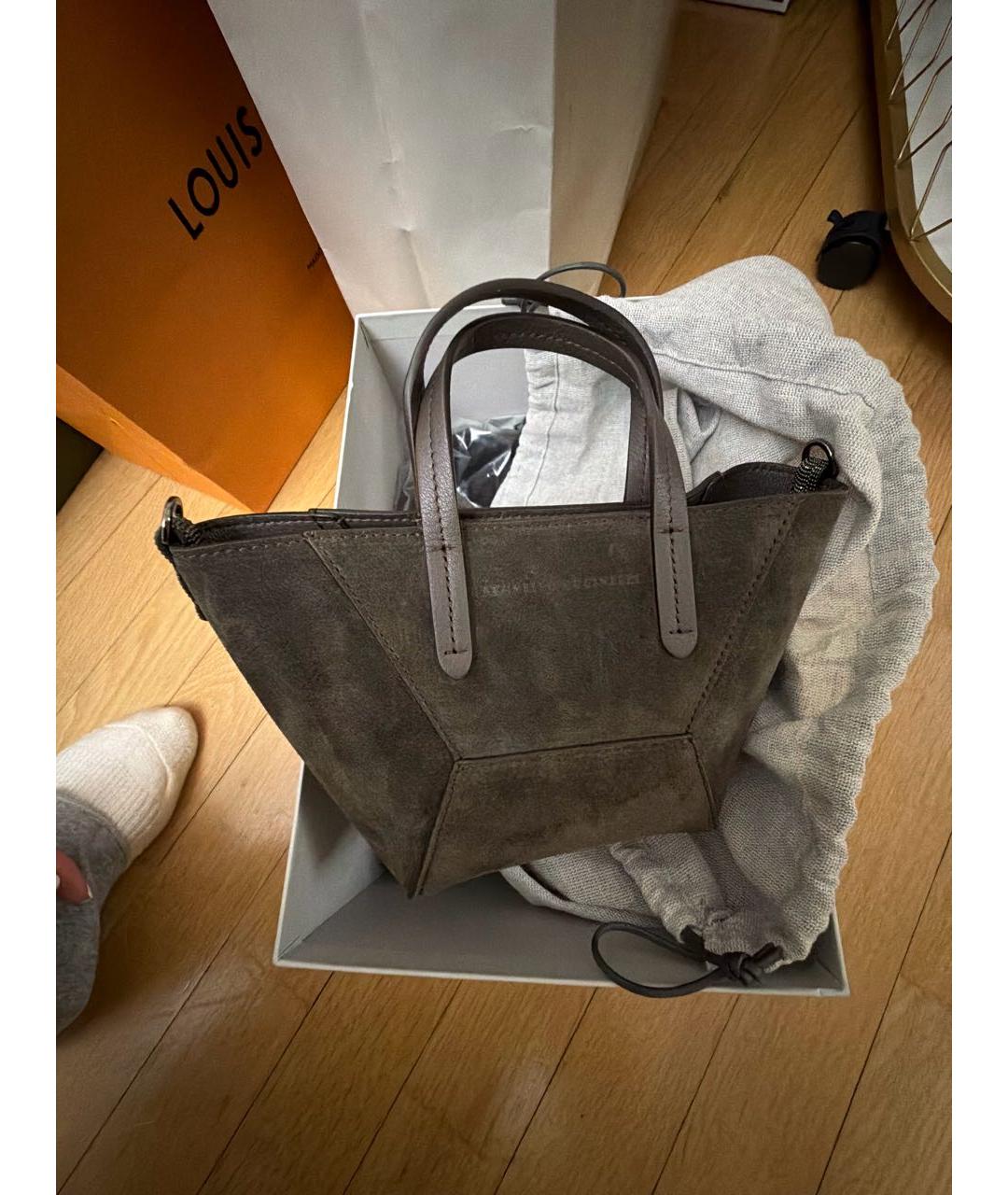 BRUNELLO CUCINELLI Коричневая замшевая сумка тоут, фото 3