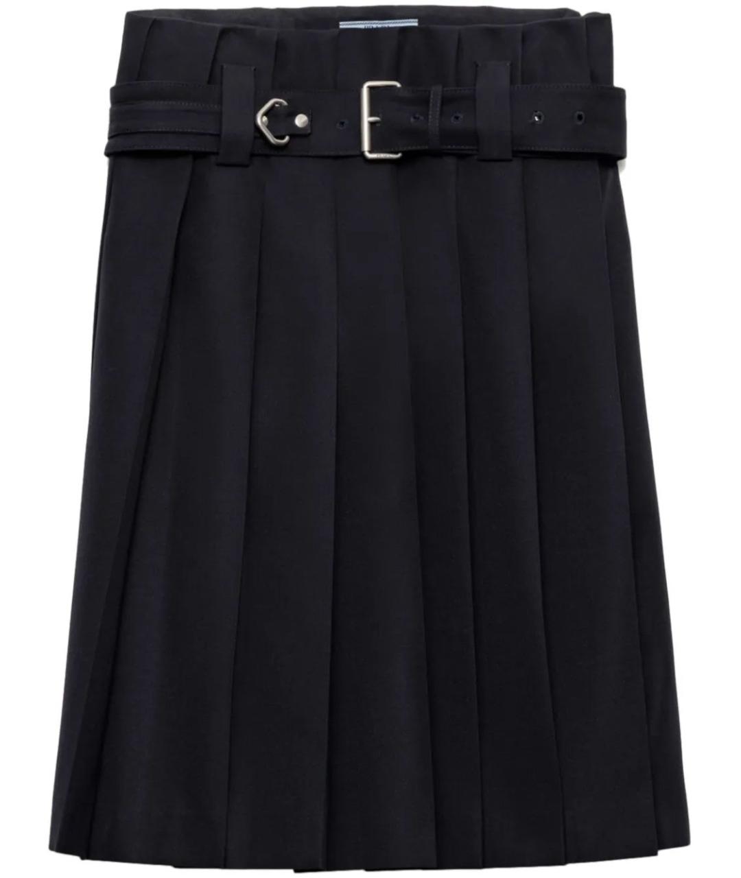 PRADA Темно-синяя шерстяная юбка миди, фото 1