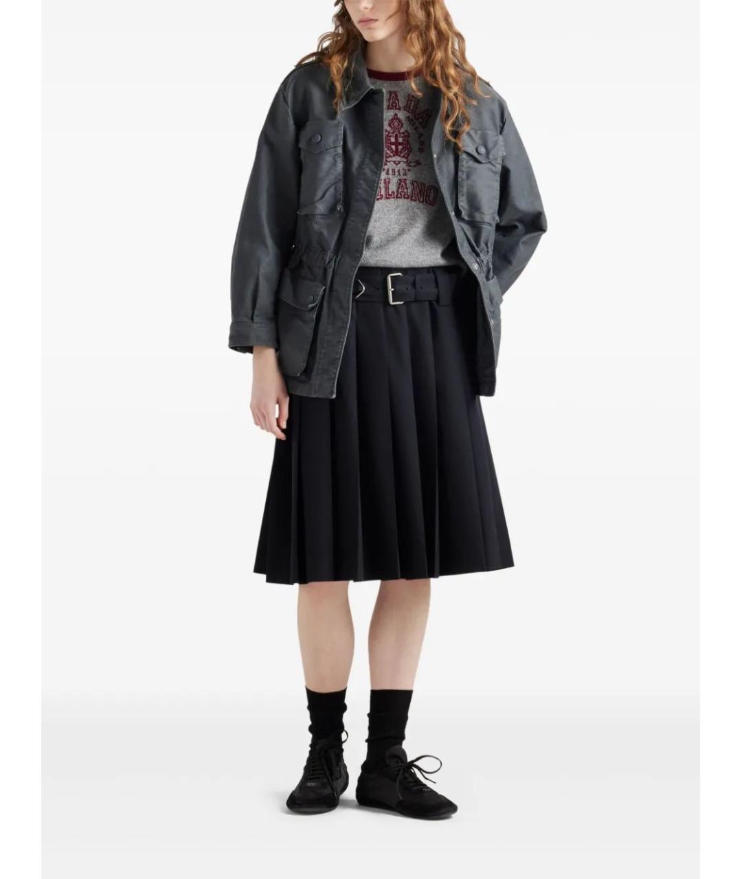 PRADA Темно-синяя шерстяная юбка миди, фото 2