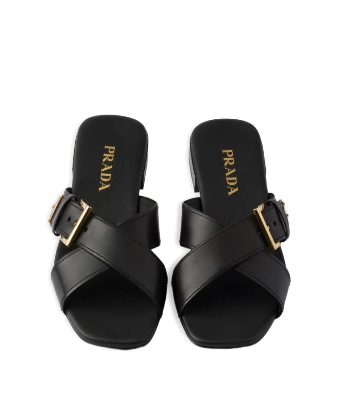 PRADA Черные кожаные шлепанцы, фото 4