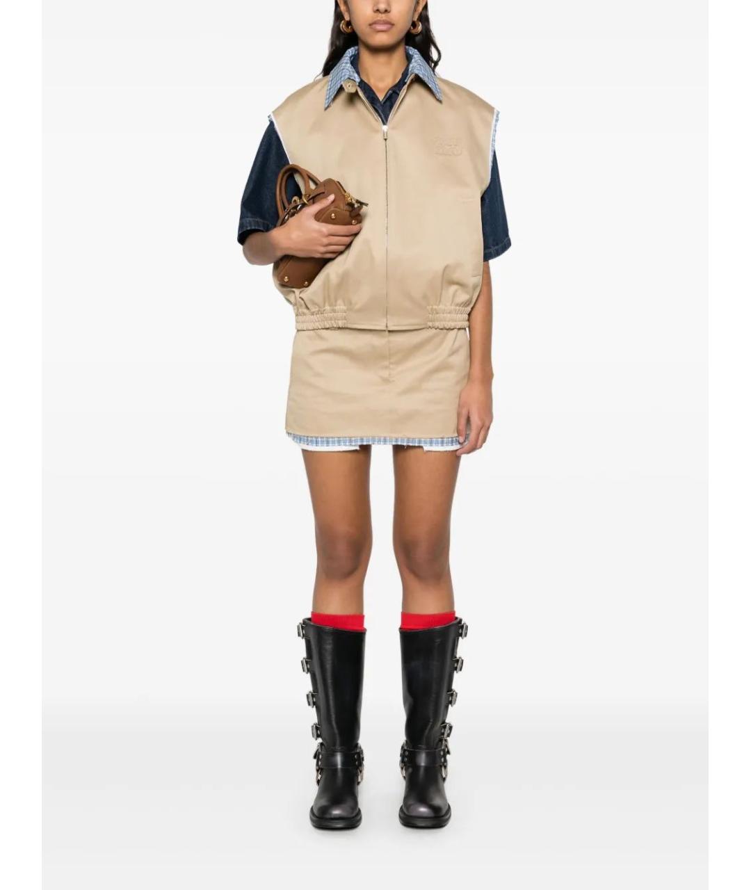 MIU MIU Бежевая юбка мини, фото 4