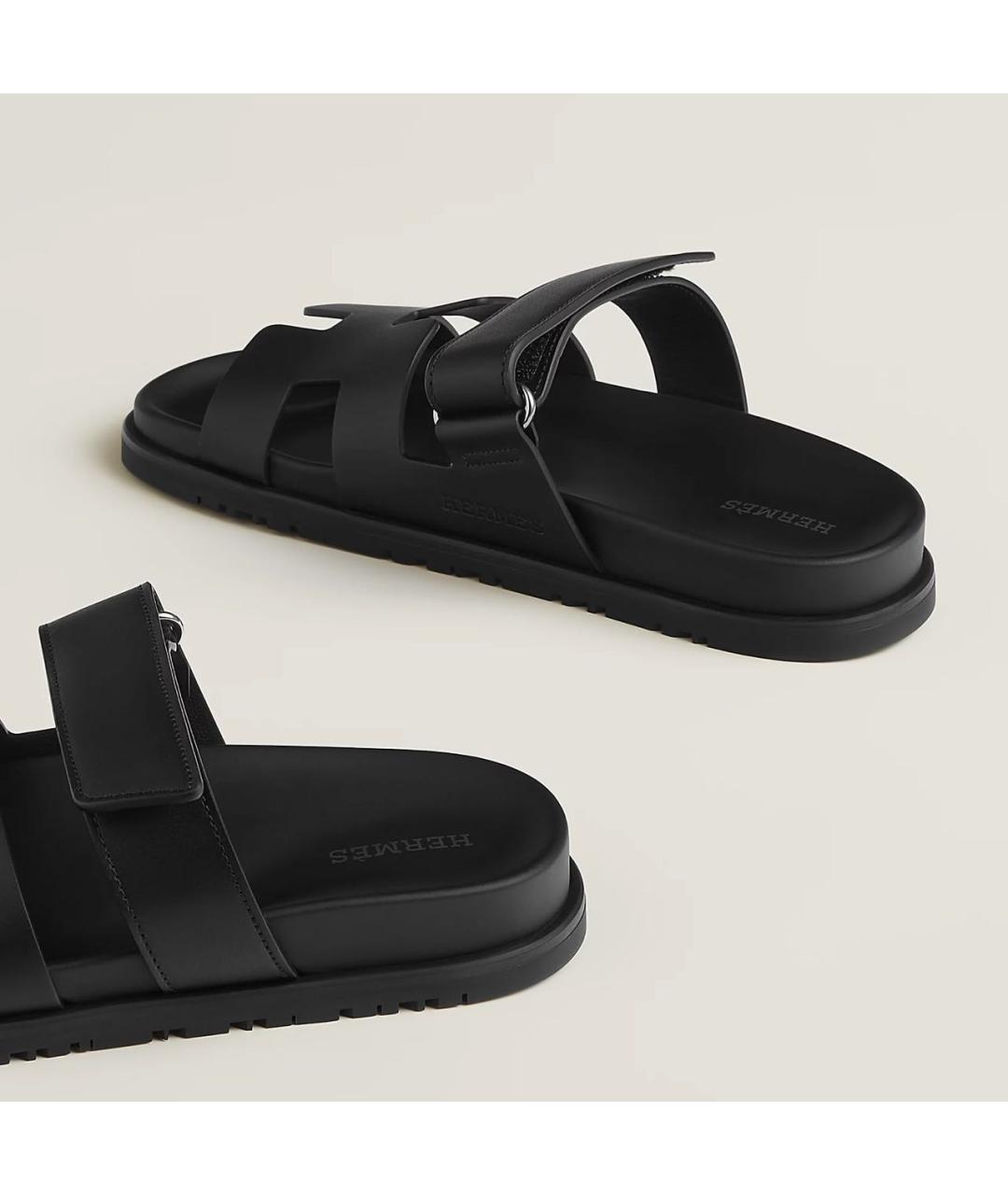 HERMES Черные кожаные шлепанцы, фото 8