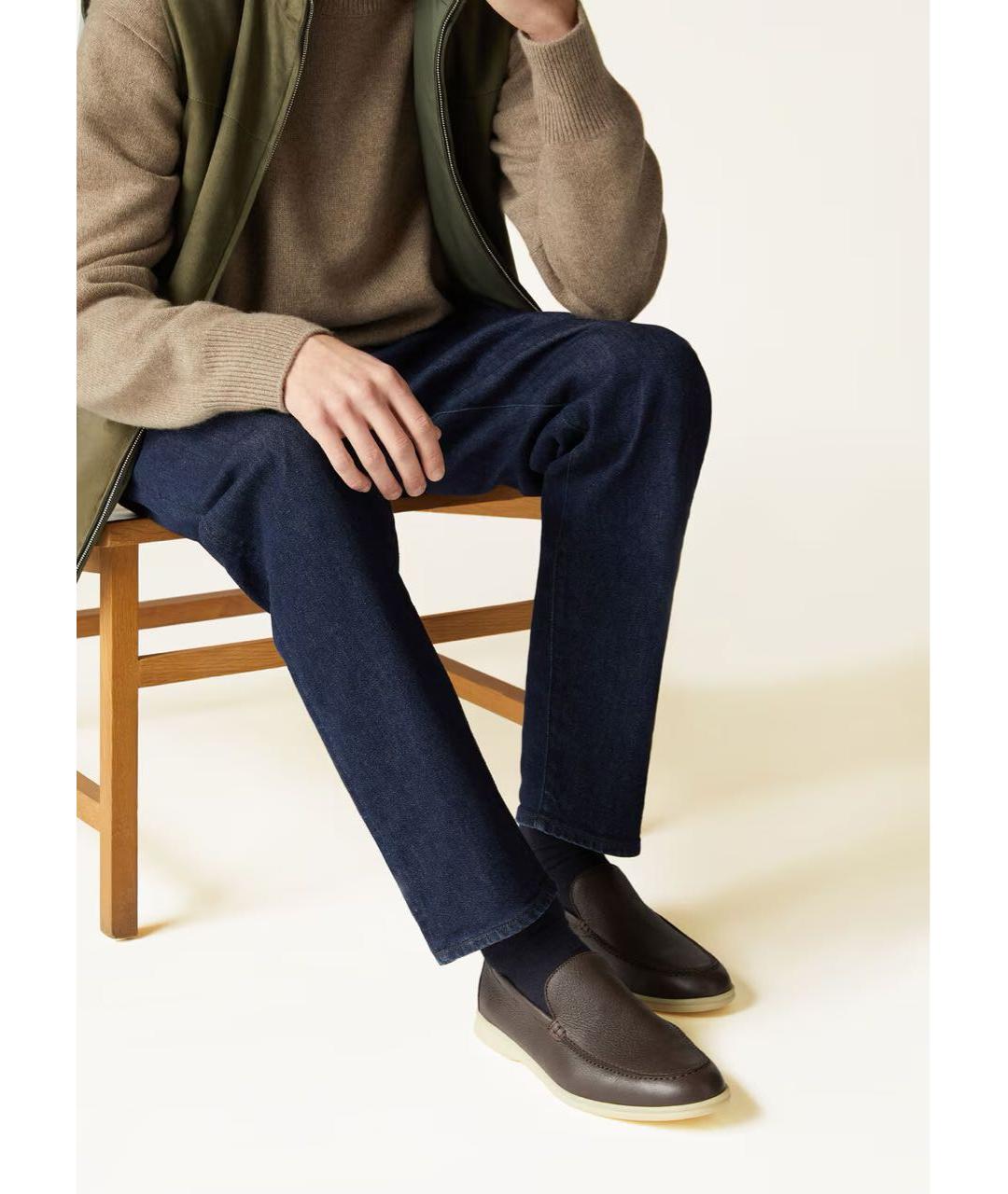 LORO PIANA Темно-синие кожаные лоферы, фото 8