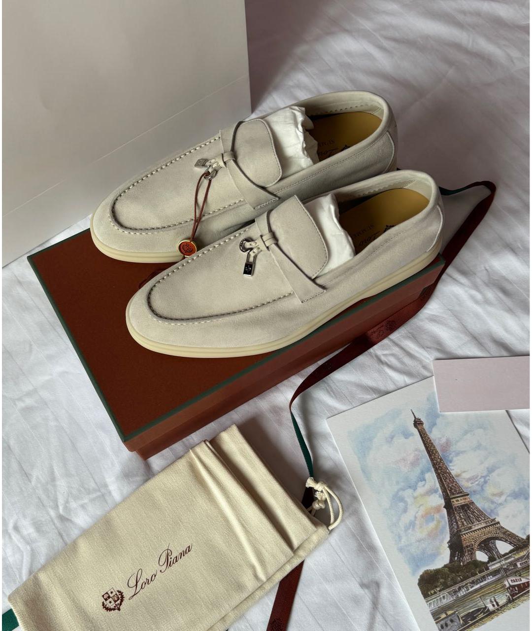 LORO PIANA Бежевые замшевые лоферы, фото 8