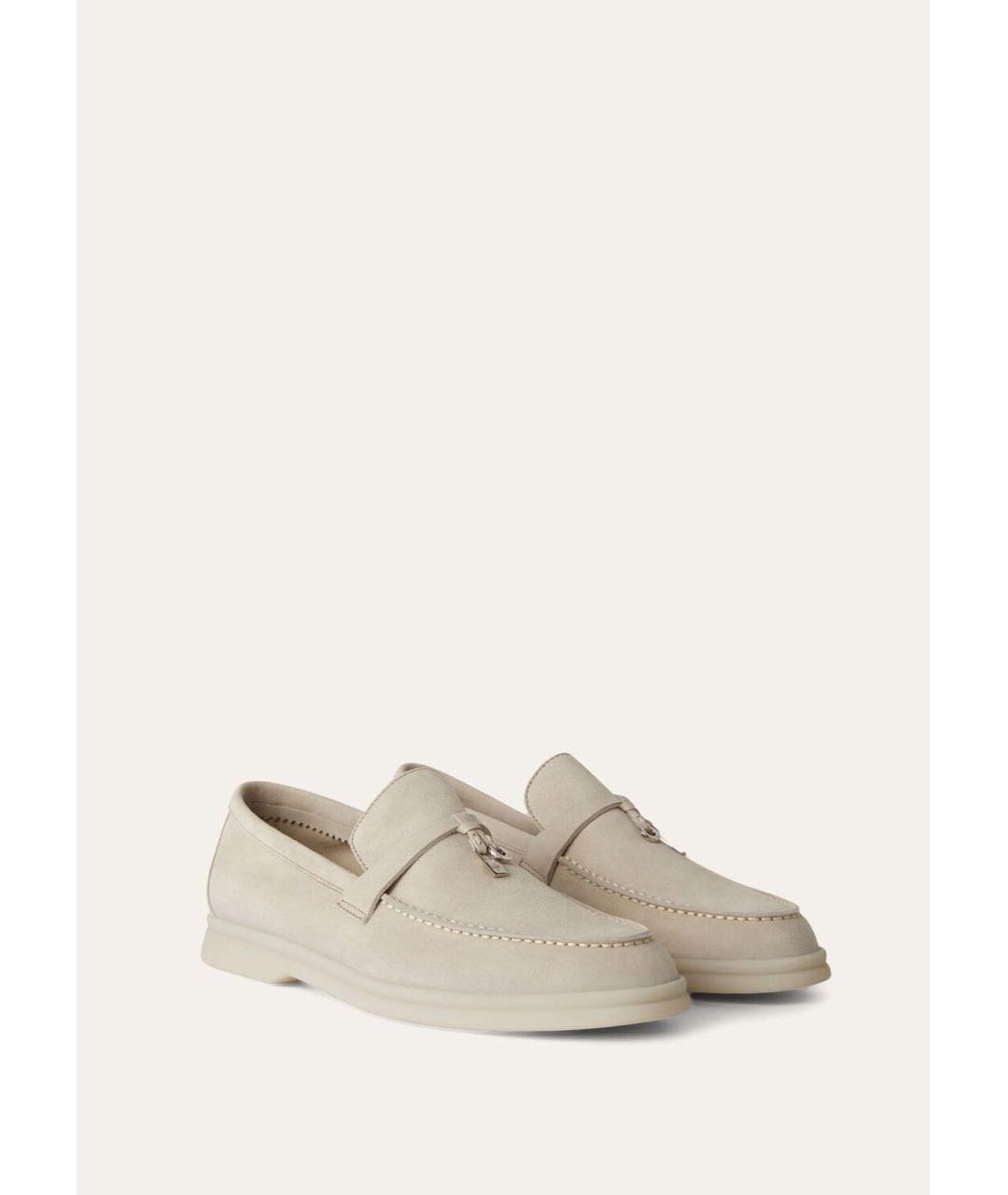 LORO PIANA Бежевые замшевые лоферы, фото 2