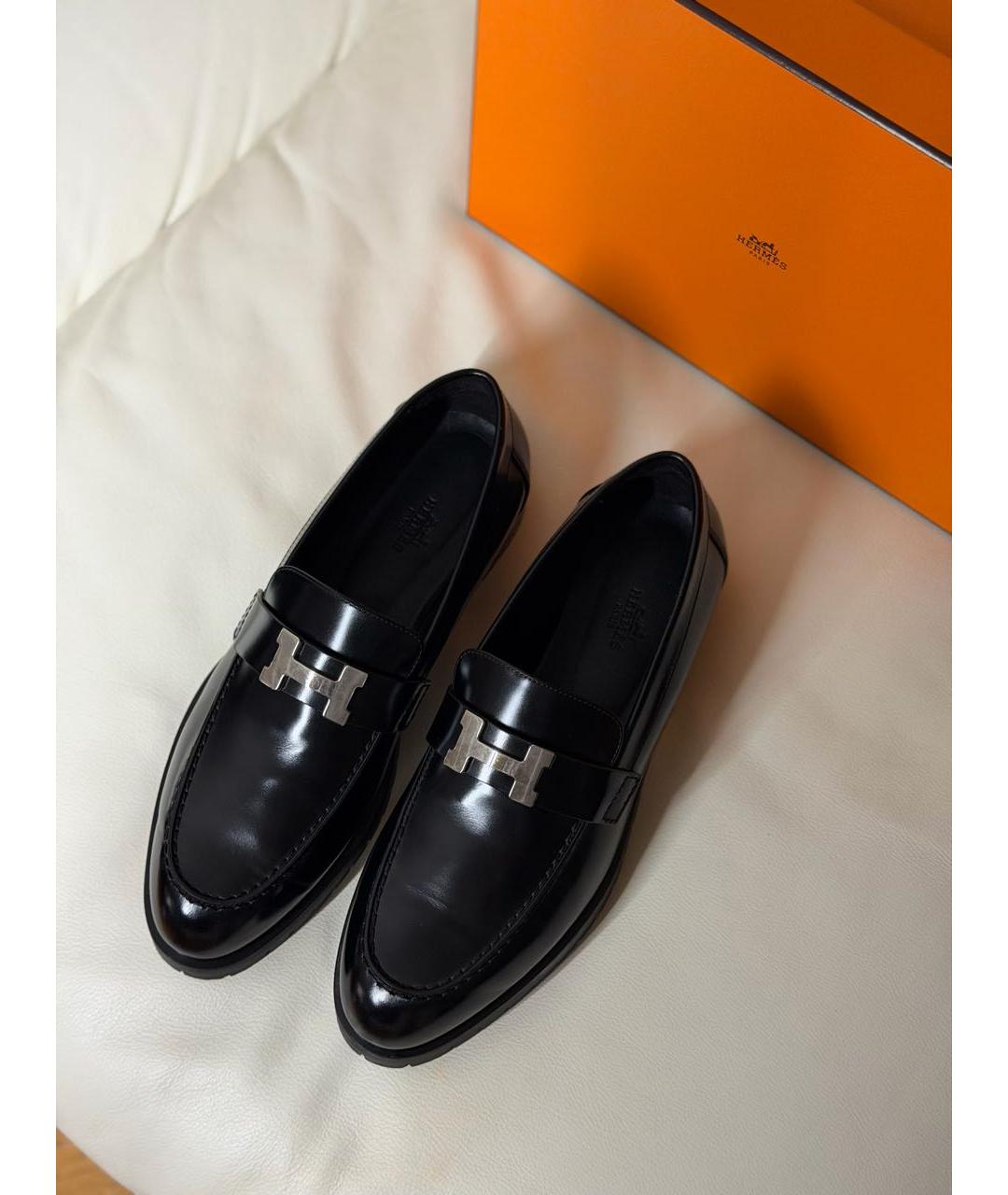 HERMES Черные кожаные лоферы, фото 3